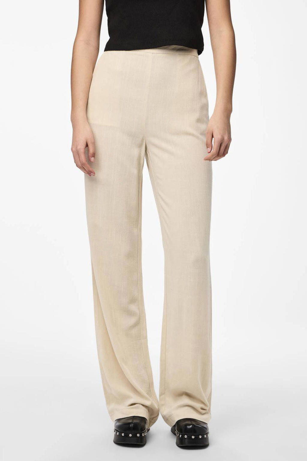 PIECES high waist straight fit pantalon zand