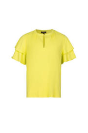 thumbnail: Limegroene dames G-maxx van polyamide met effen, korte mouwen, ronde hals, knoopsluiting en open detail