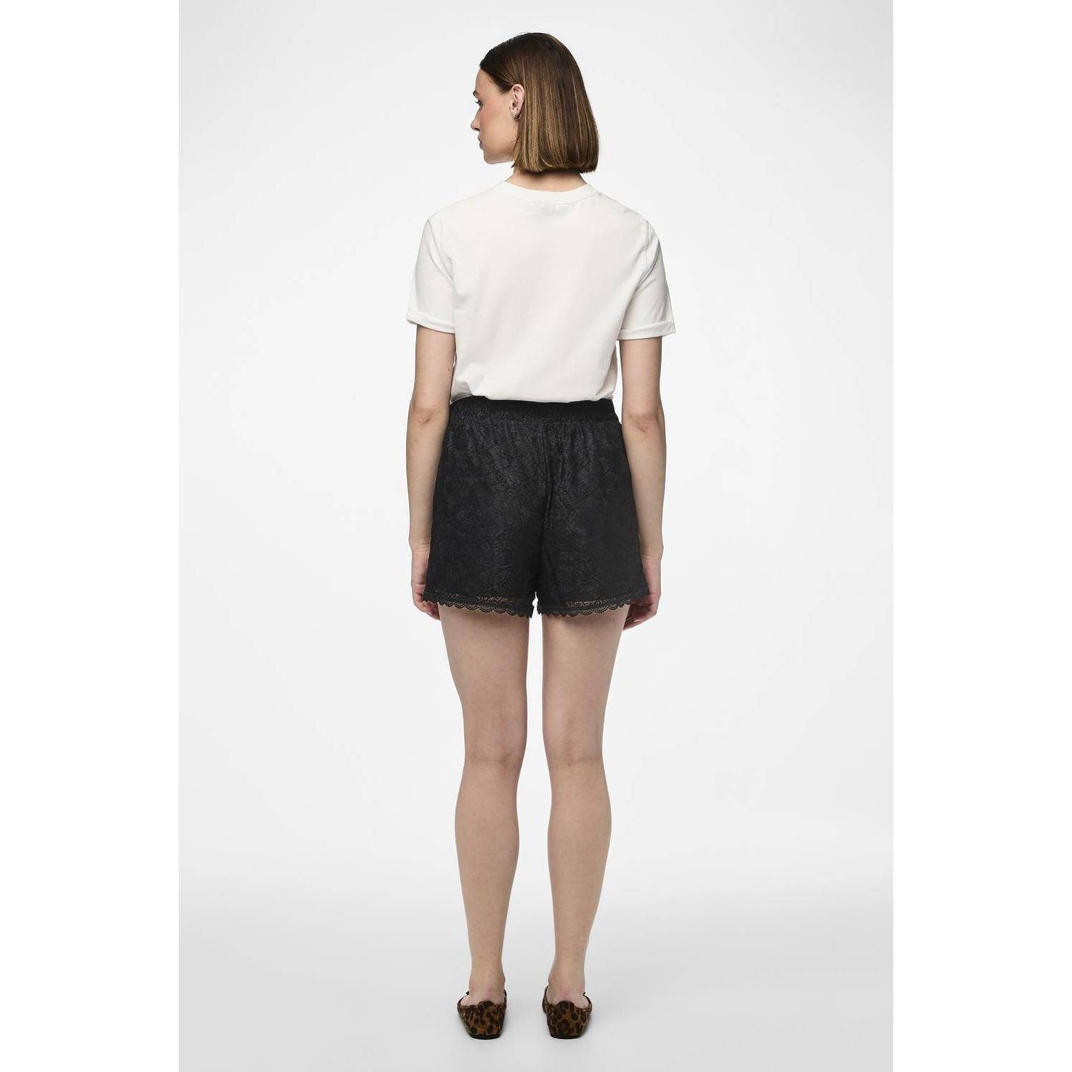 PIECES high waist straight fit short zwart