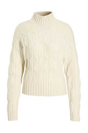 gebreide kabel trui met met hoge hals beige