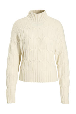 gebreide kabel trui met met hoge hals beige