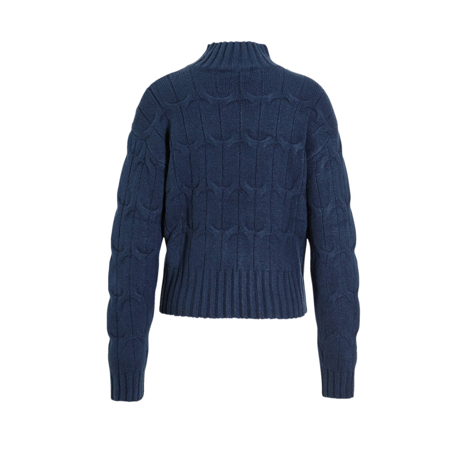 anytime gebreide kabel trui met hoge hals marineblauw