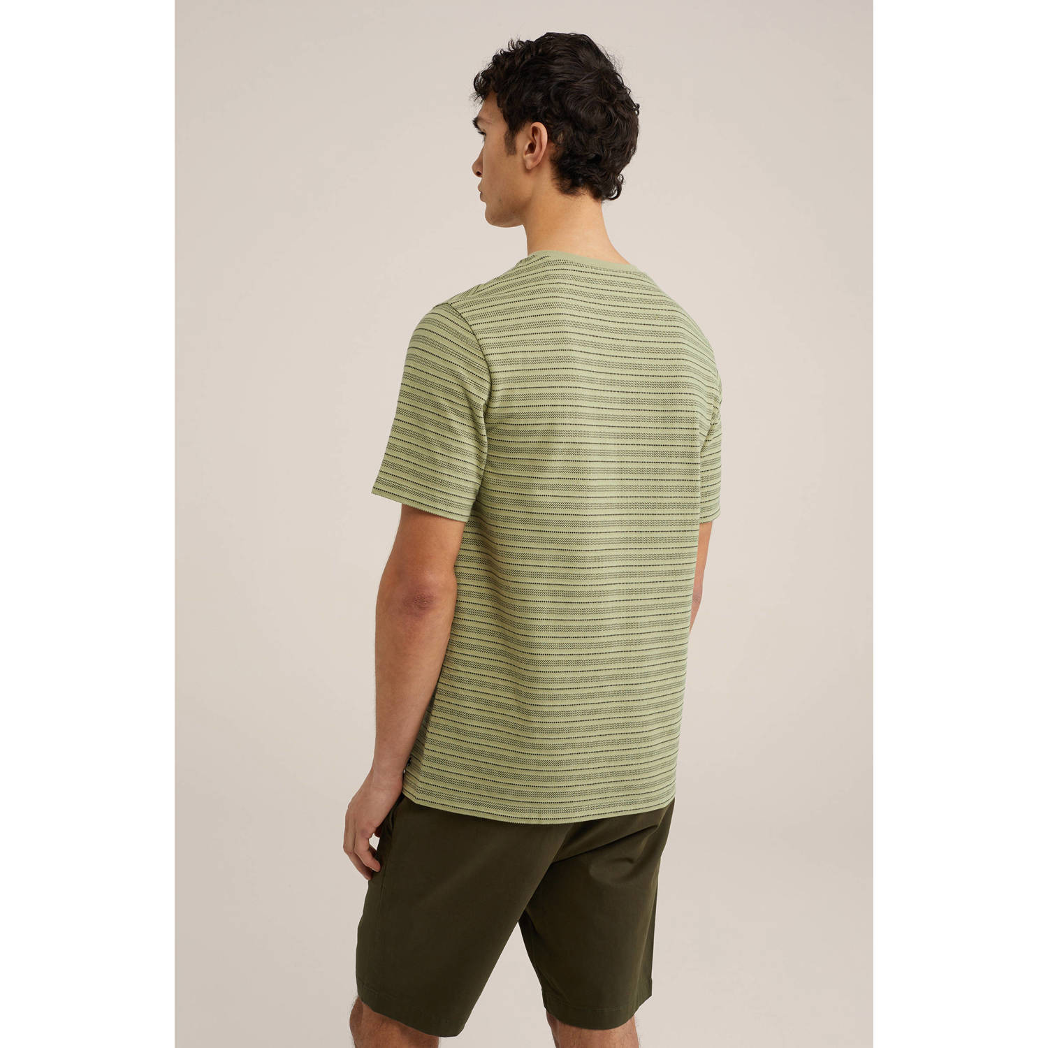 WE Fashion gestreept T-shirt met jacquard moss green