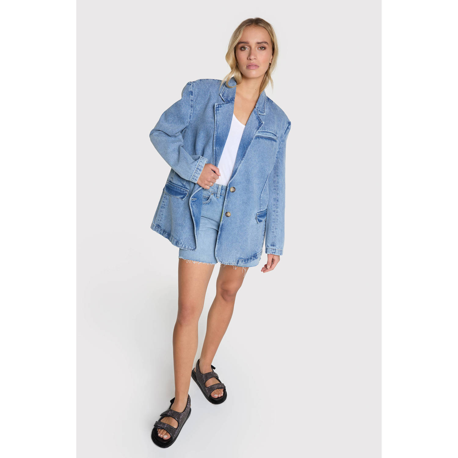 Alix the Label oversized blazer light blue denim