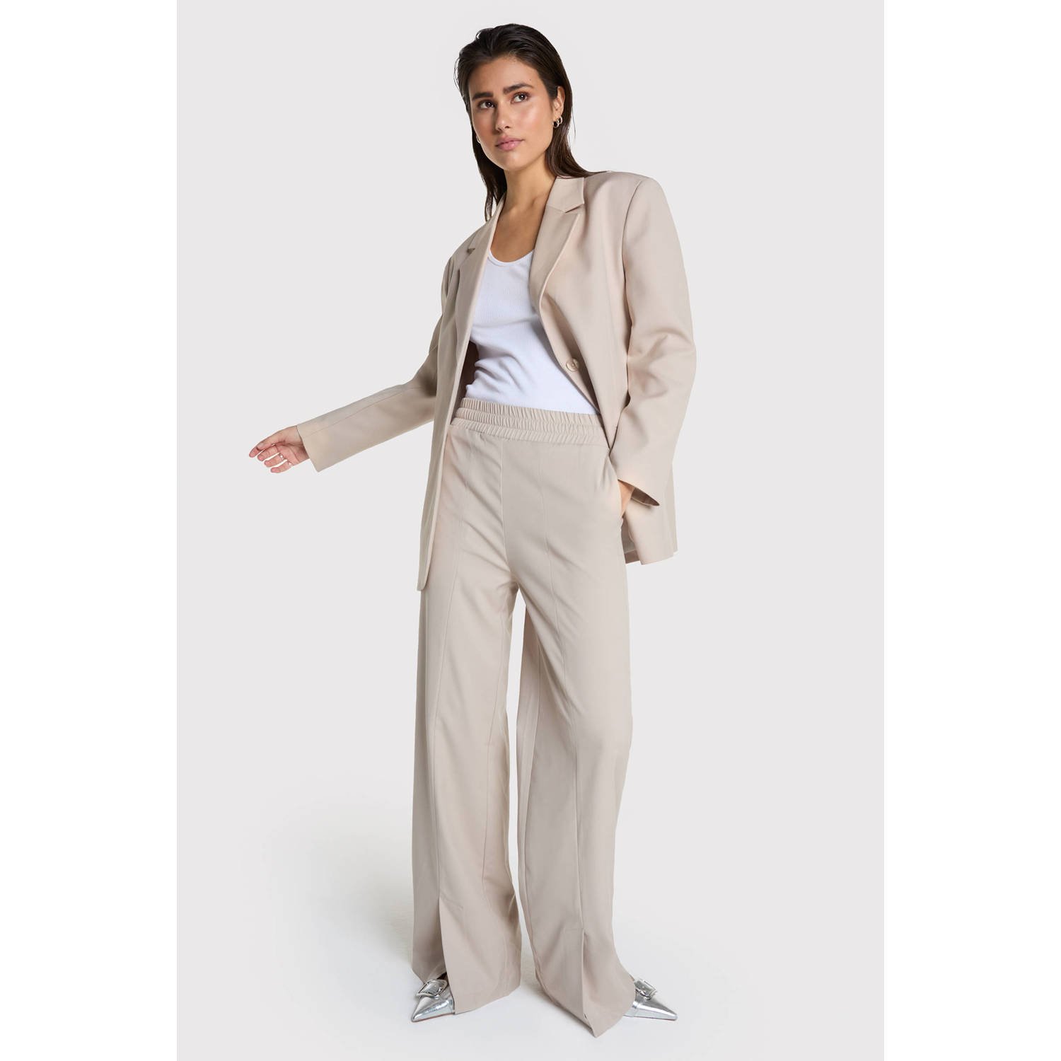 Alix the Label high waist wide leg pantalon zand