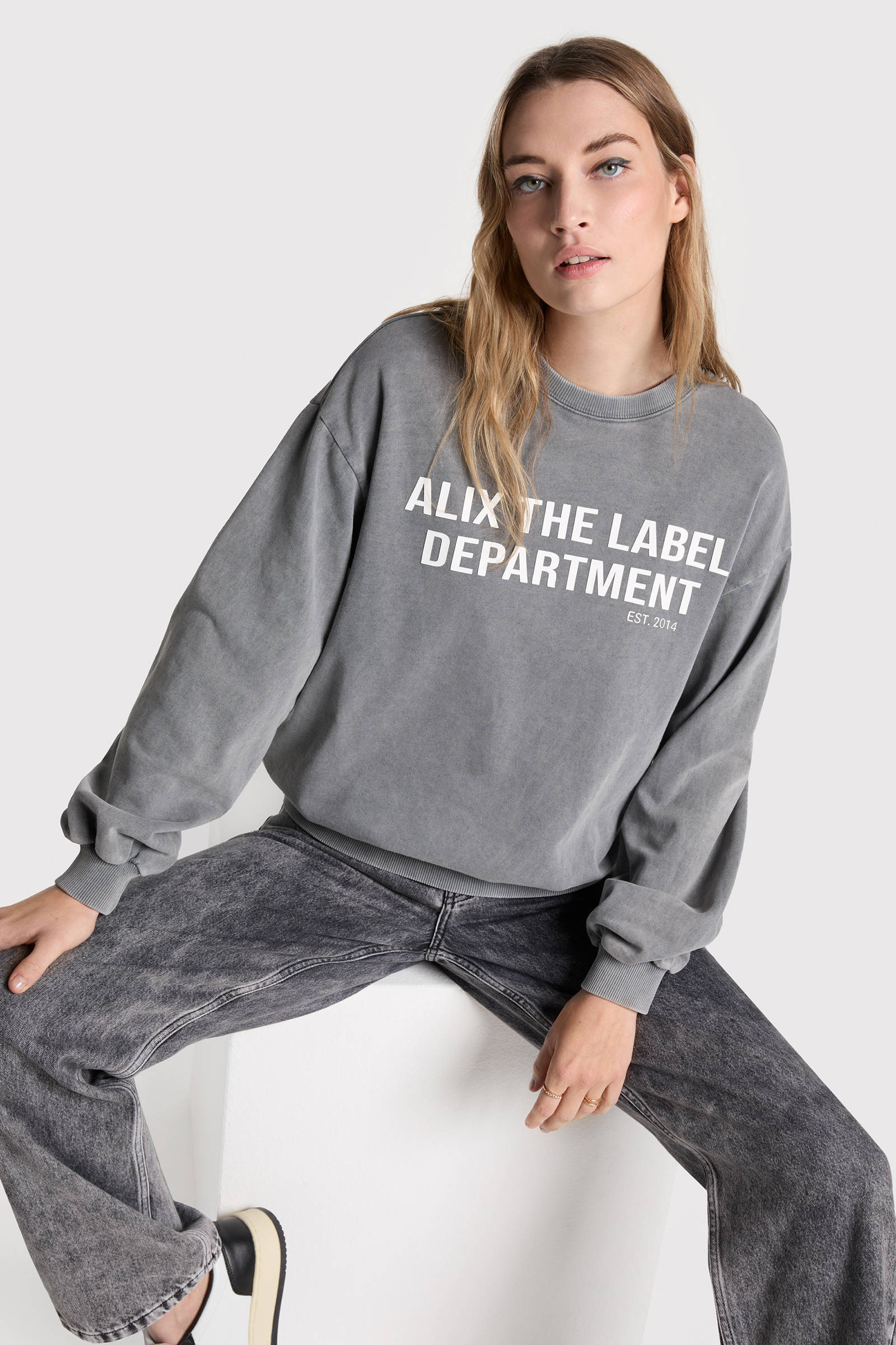 Alix the Label sweater met logo grijs wehkamp