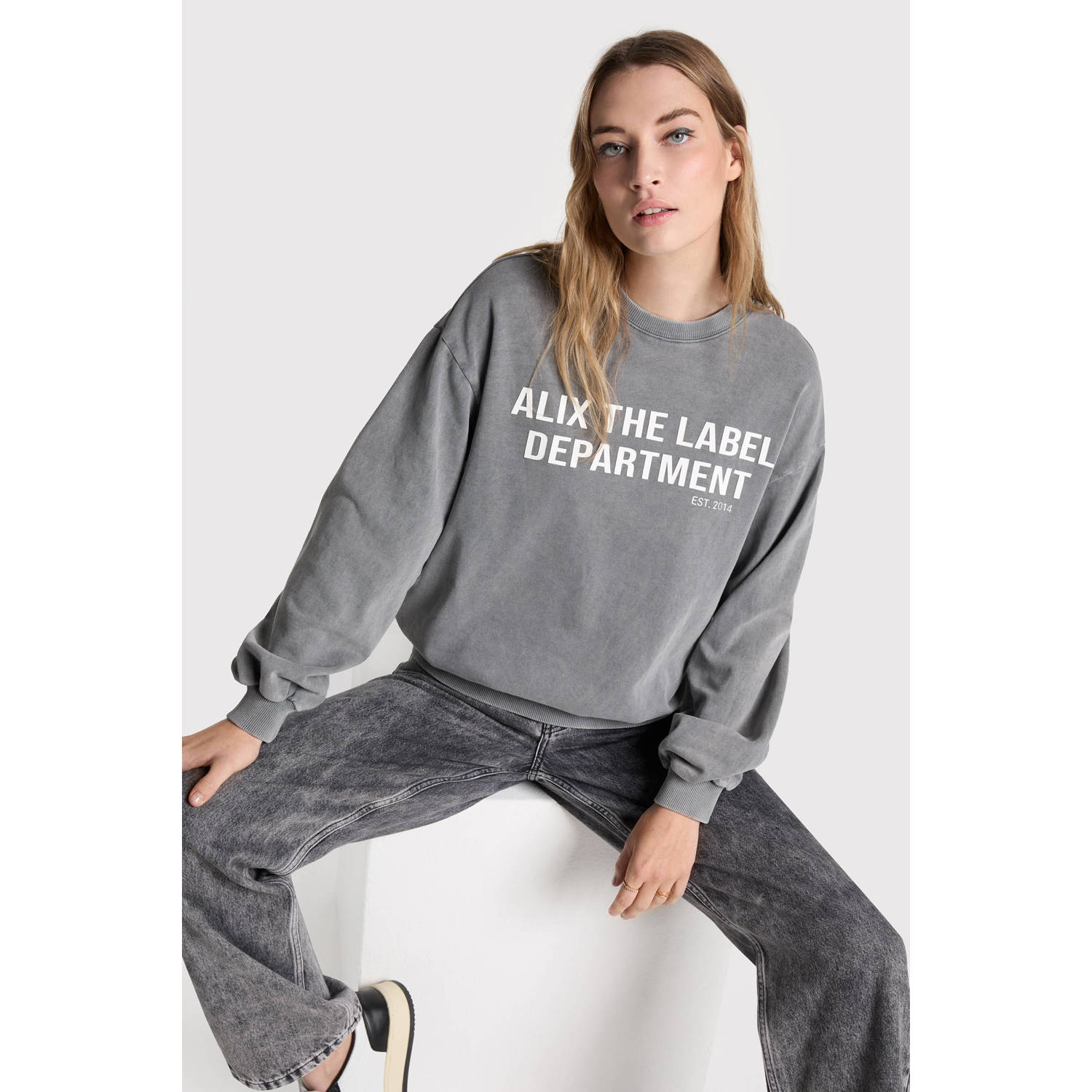 Alix the Label sweater met logo grijs
