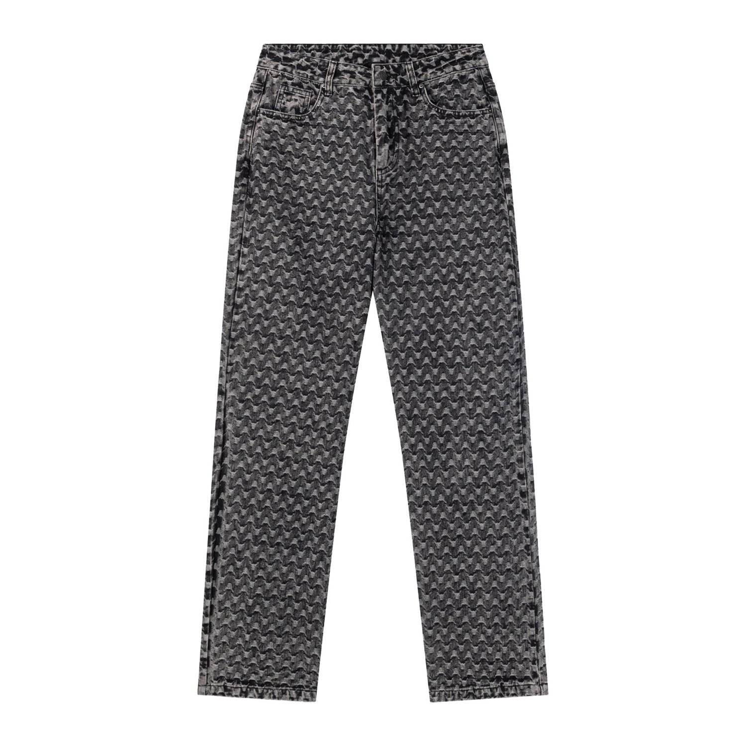 Alix the Label high waist straight jeans met all over print grey denim