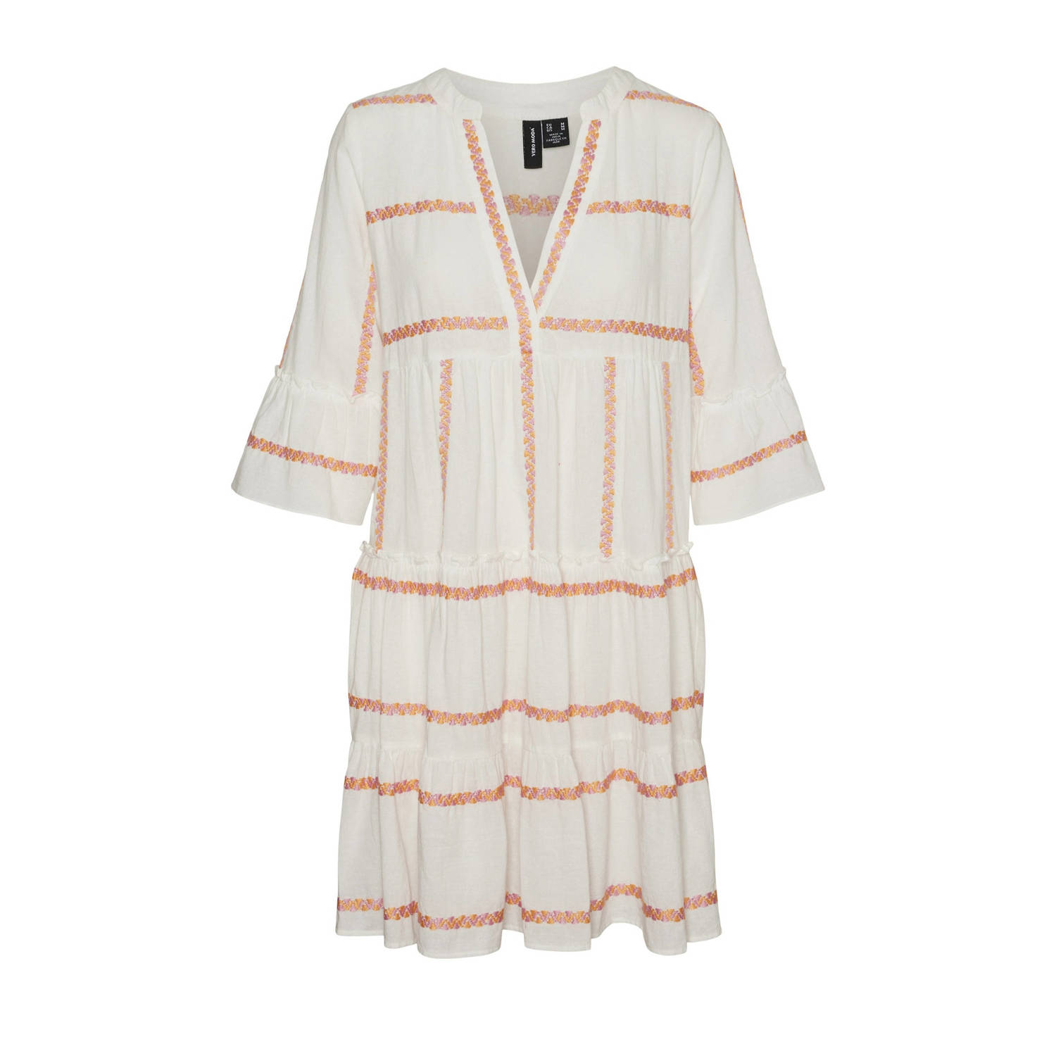 VERO MODA gestreepte jurk VMDICTHE crème roze