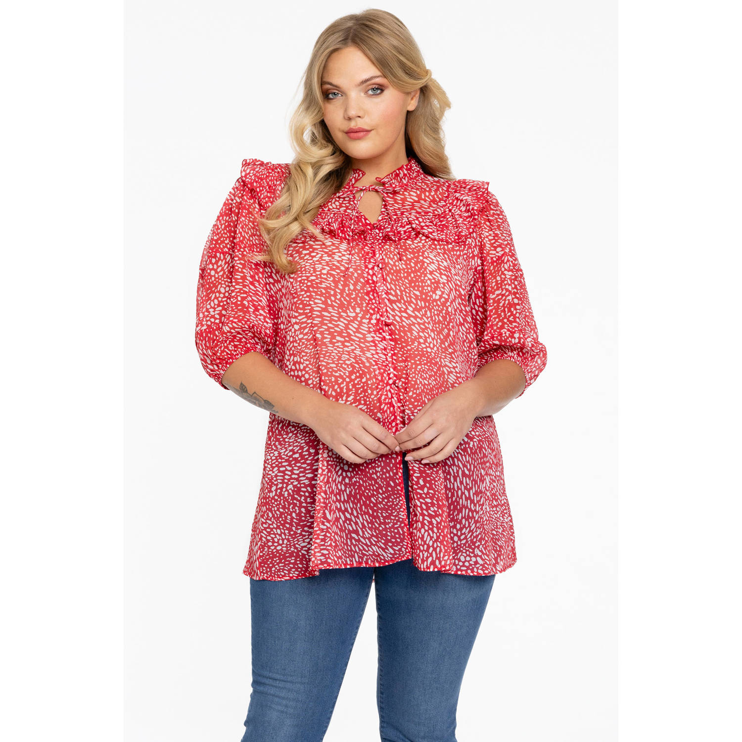 YOEK tuniek met all over print rood wit