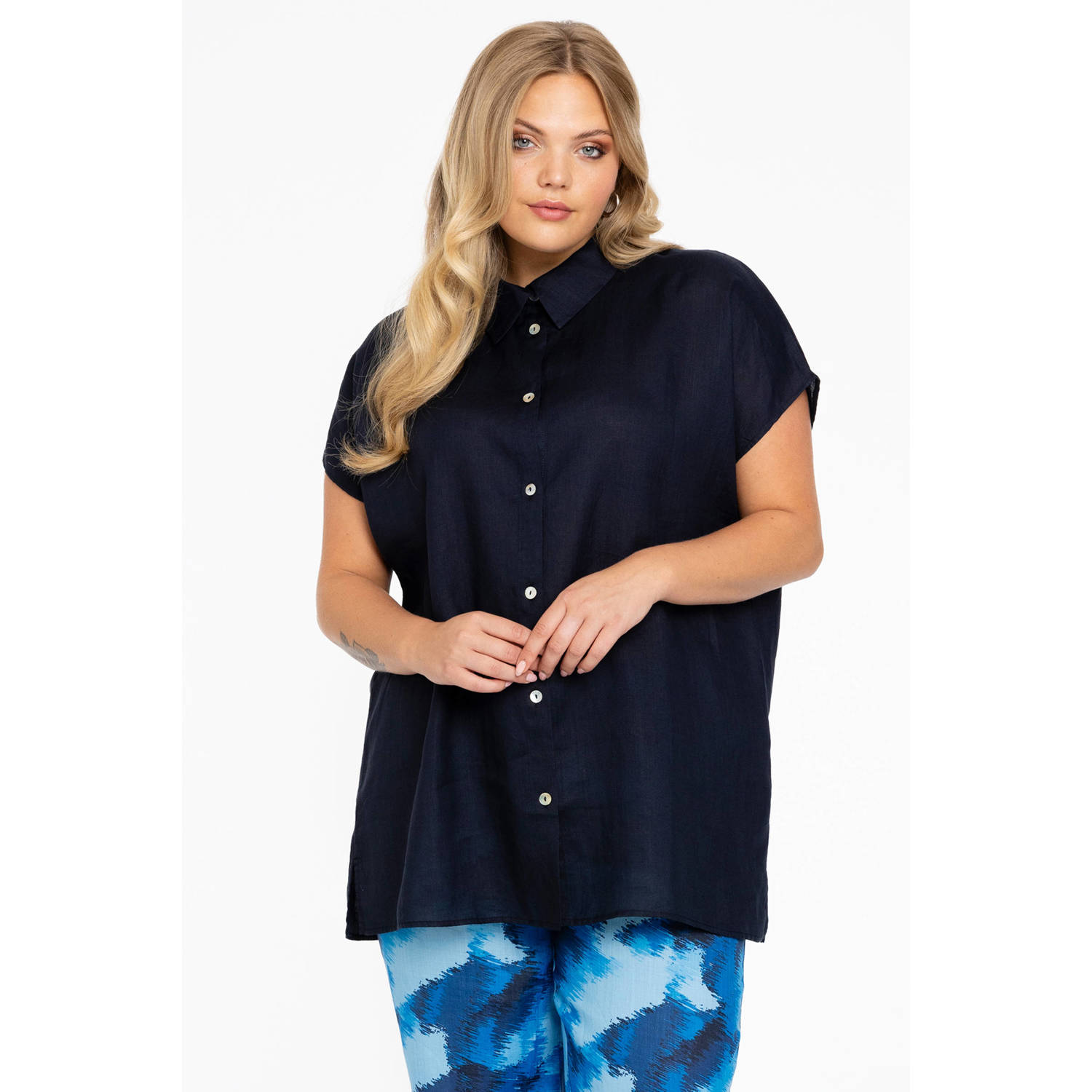 YOEK blouse donkerblauw