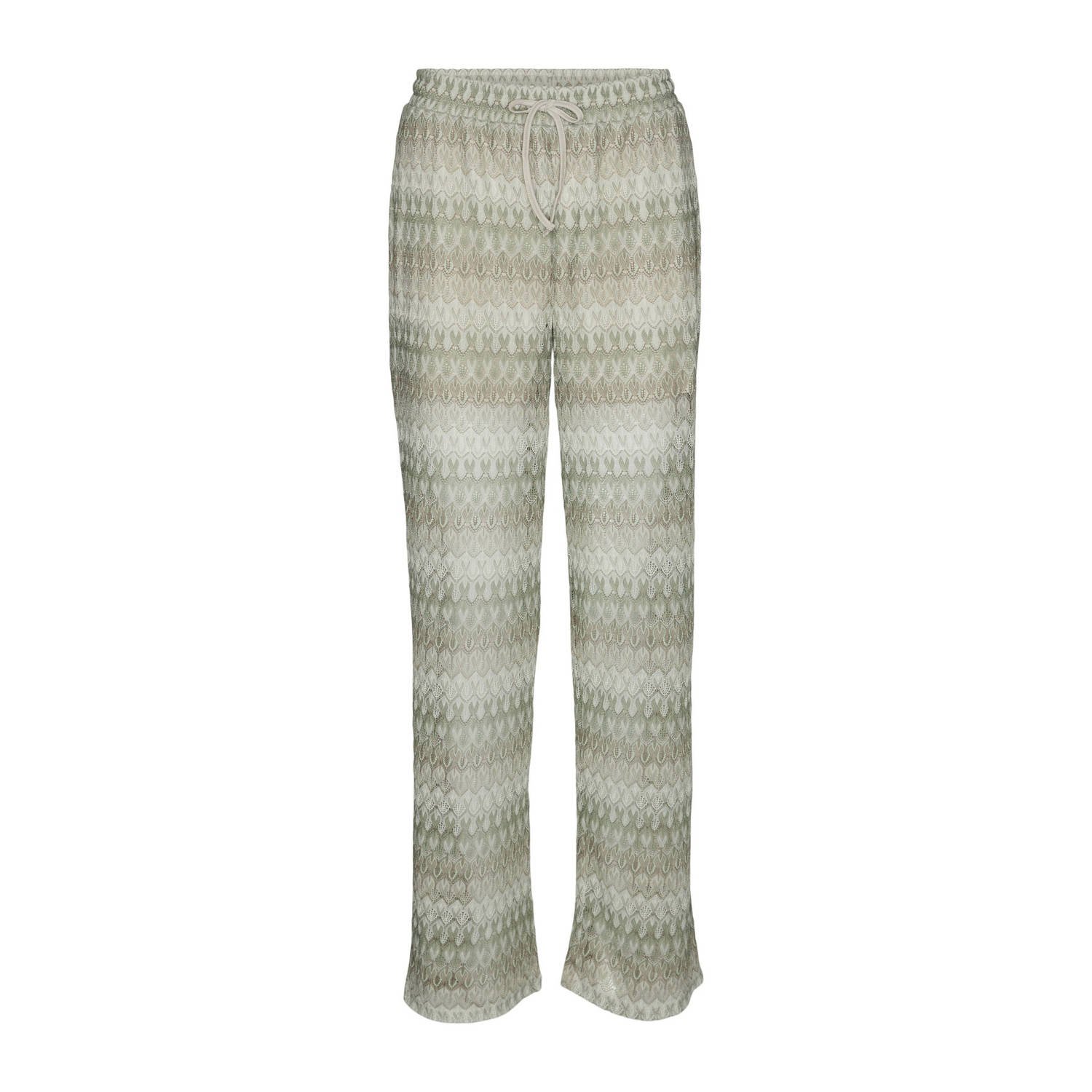 VERO MODA high waist loose fit broek VMDICTE met all over print crème lichtgroen