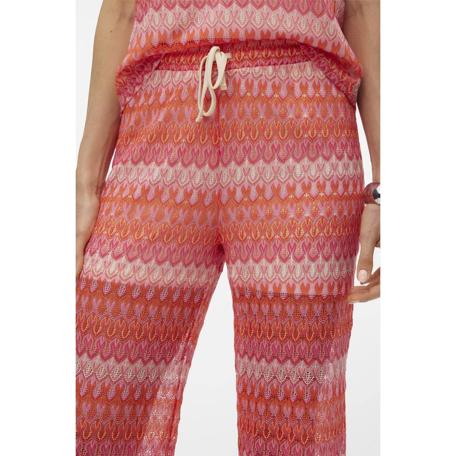 VERO MODA high waist loose fit broek VMDICTE met all over print rood