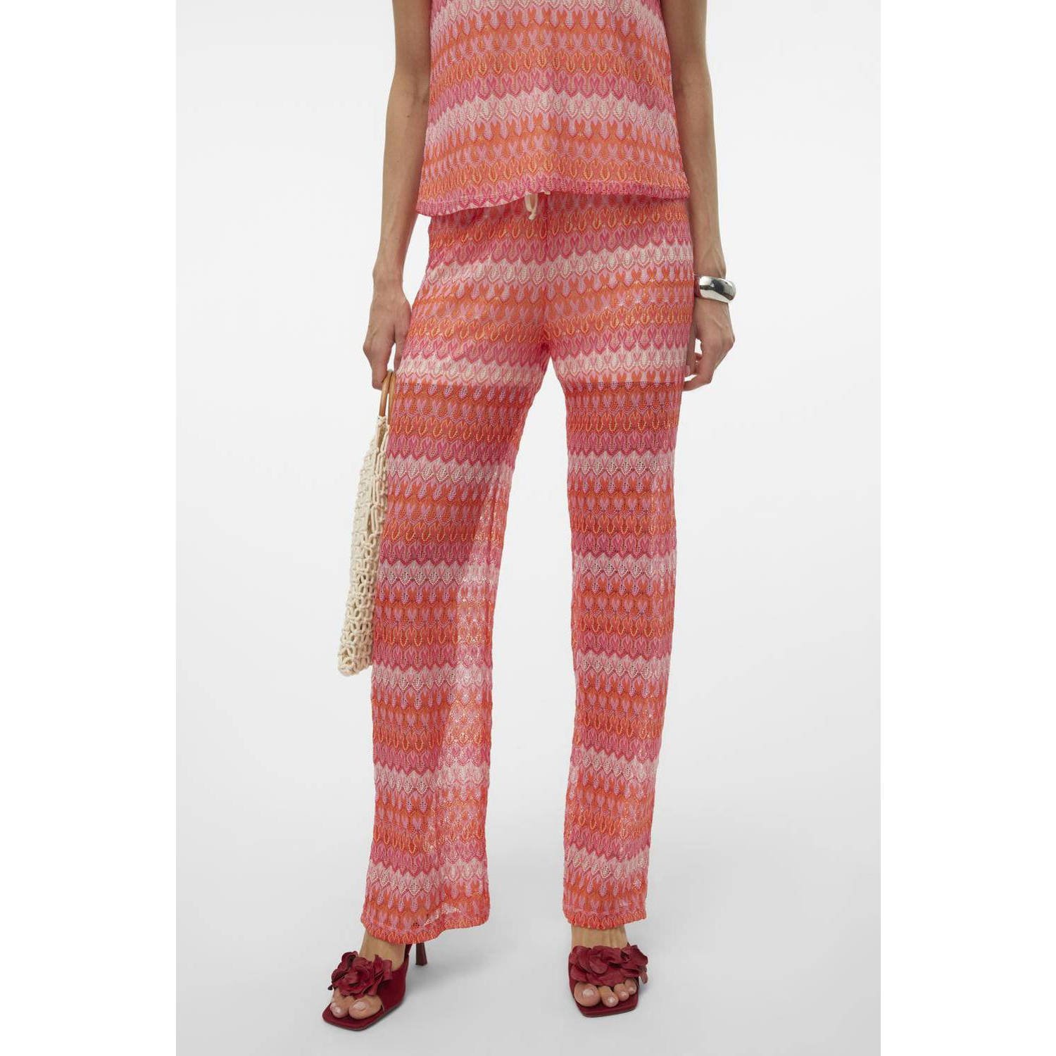 VERO MODA high waist loose fit broek VMDICTE met all over print rood