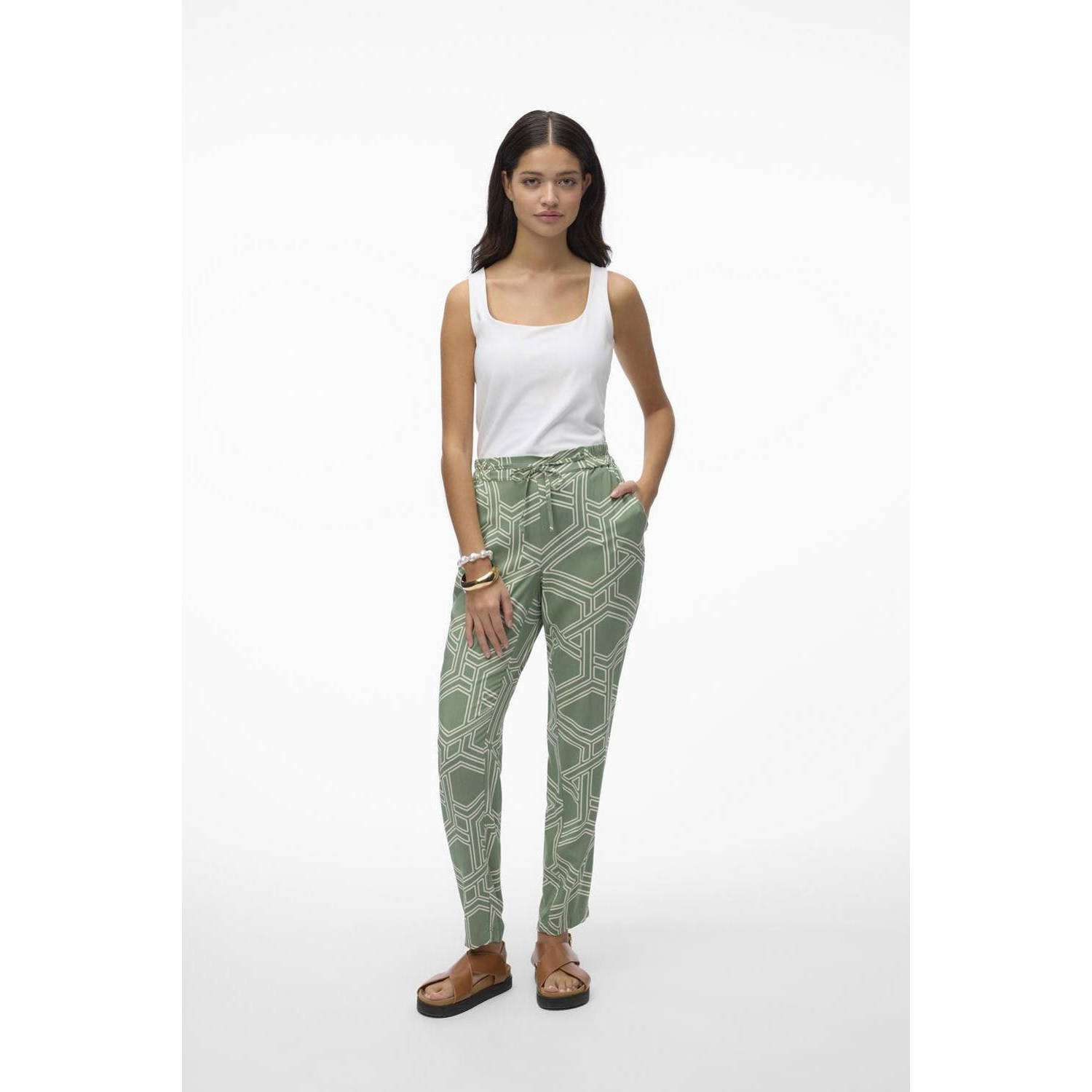 VERO MODA straight fit broek VMEASY met all over print lichtgroen