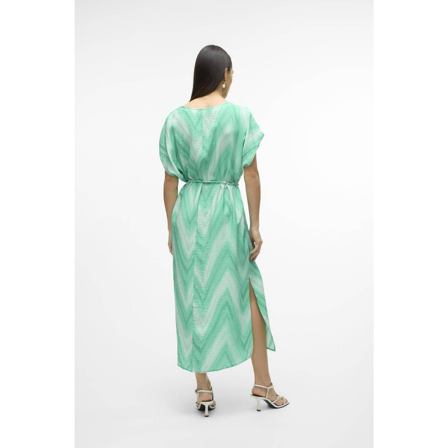 VERO MODA maxi jurk VMJOSIE met all over print en ceintuur mintgroen wit