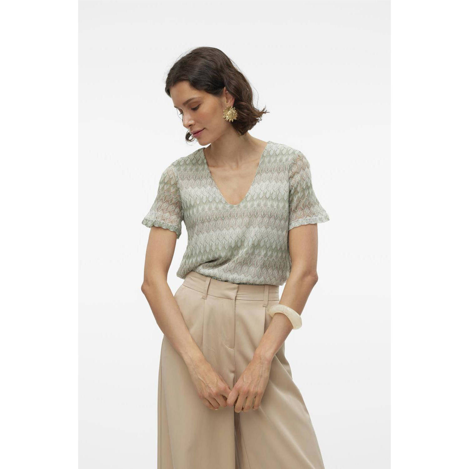 VERO MODA top VMDICTE met all over print zilver crème