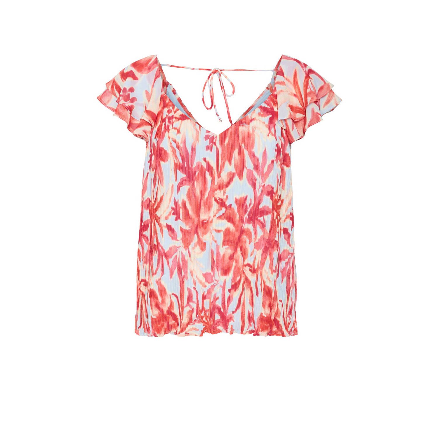 VERO MODA top VMMARIE met bladprint koraalrood wit