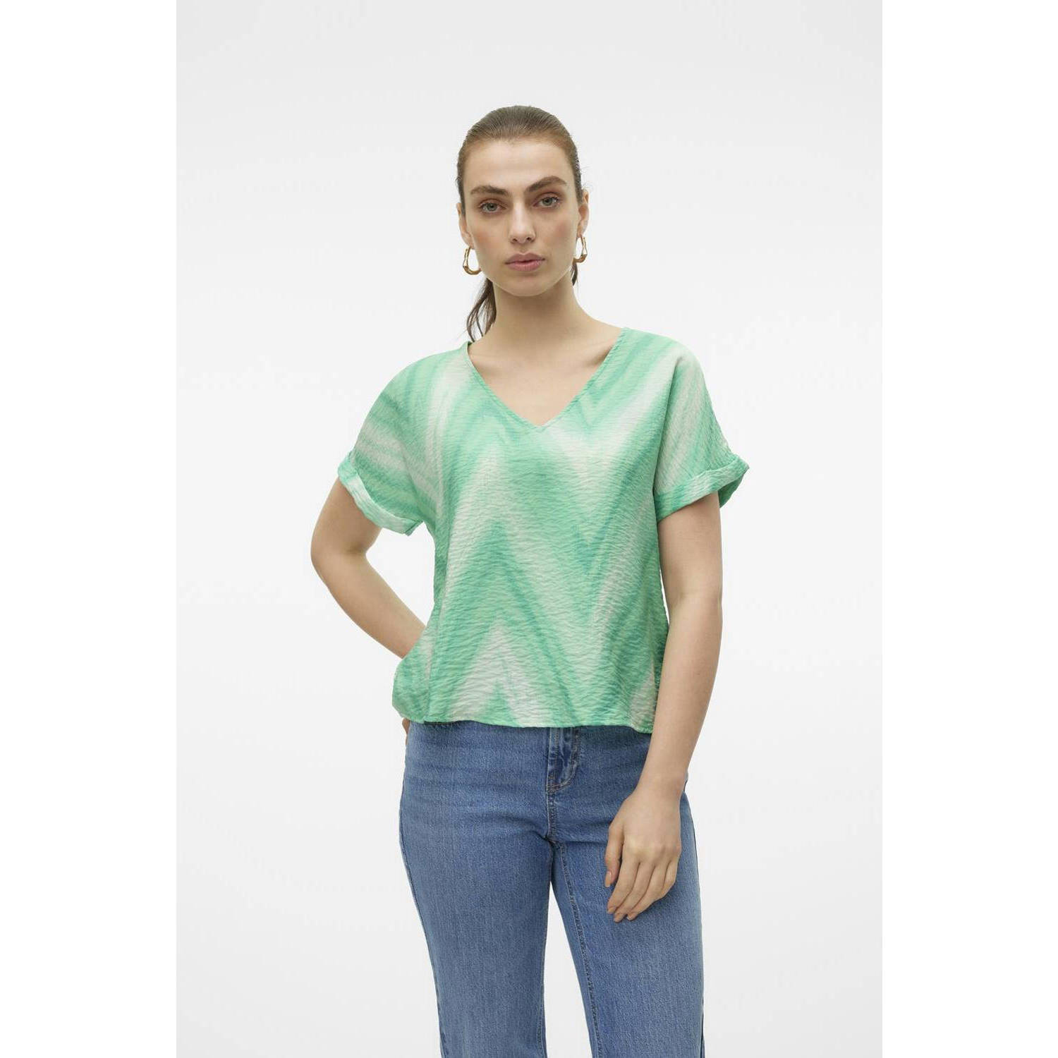 VERO MODA top VMJOSIE met grafische print groen blauw