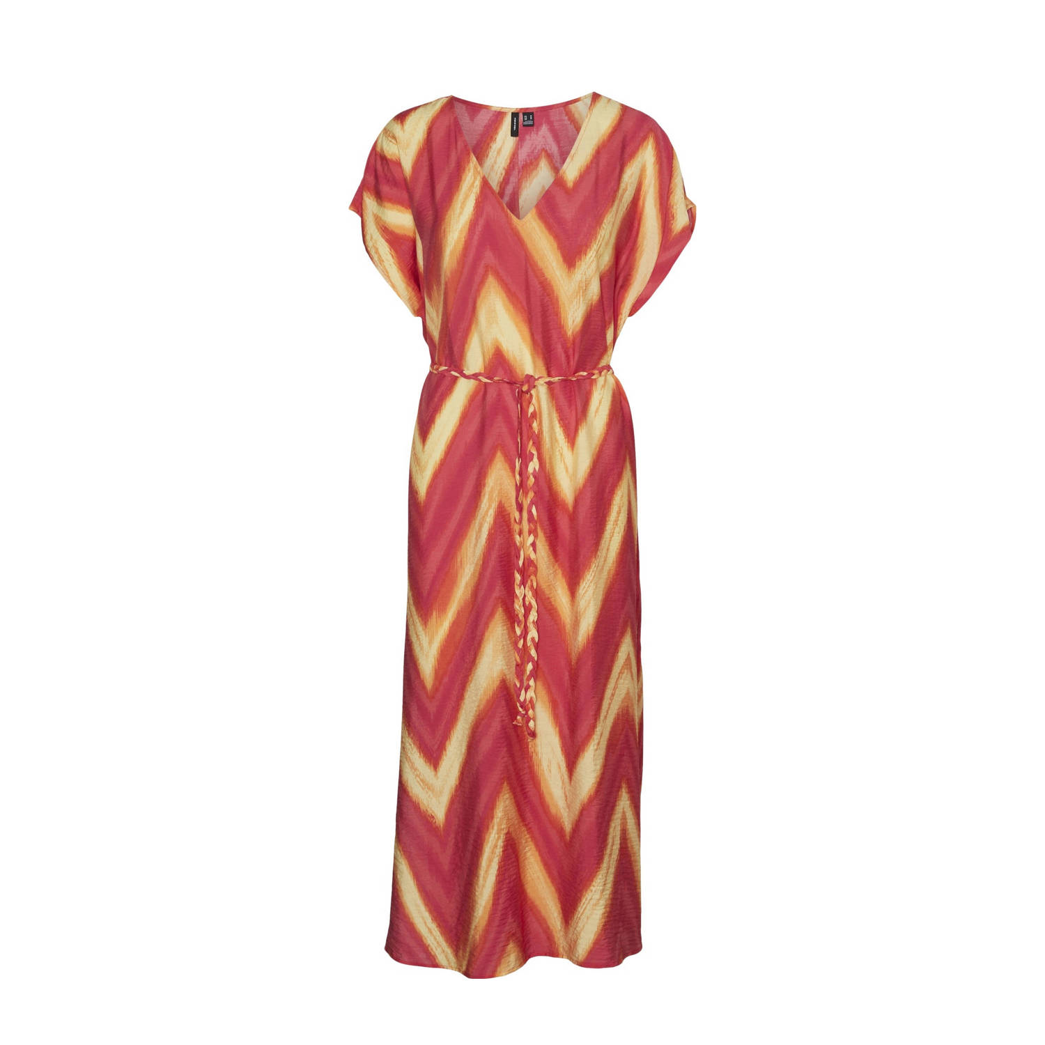 VERO MODA maxi jurk VMJOSIE met all over print en ceintuur rood geel