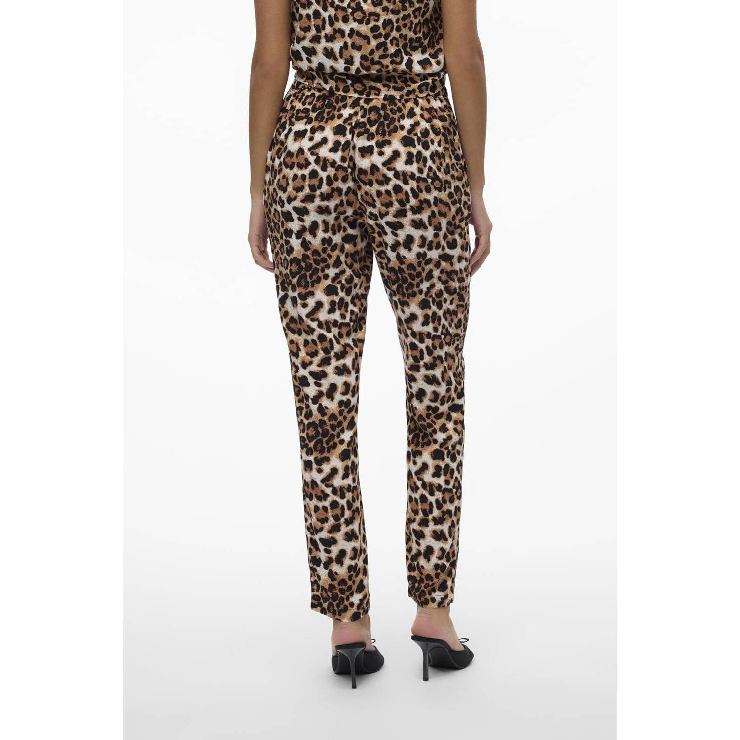 VERO MODA straight fit broek VMEASY met dierenprint donkerblauw ecru