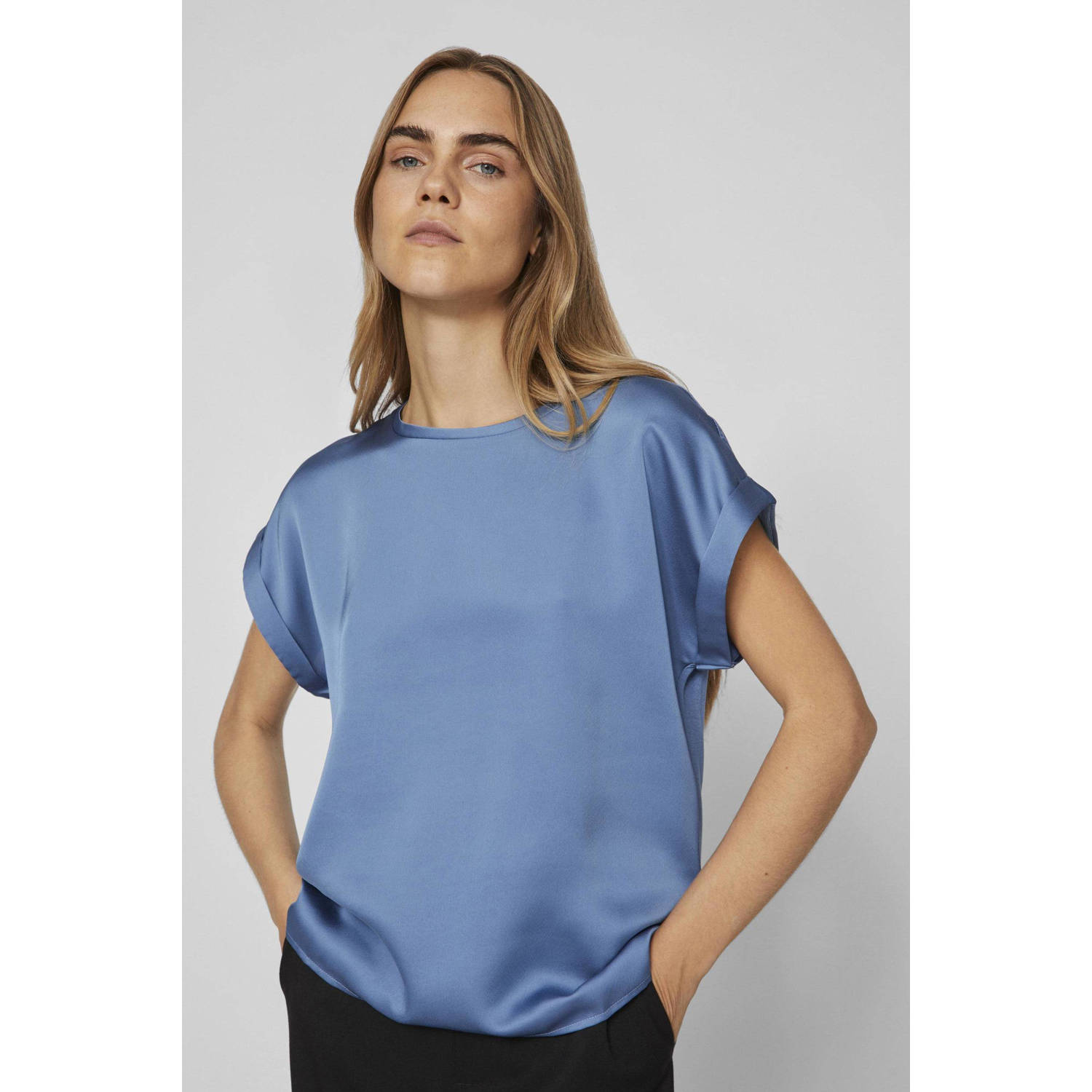 VILA satijnen T-shirt VIELLETTE blauw