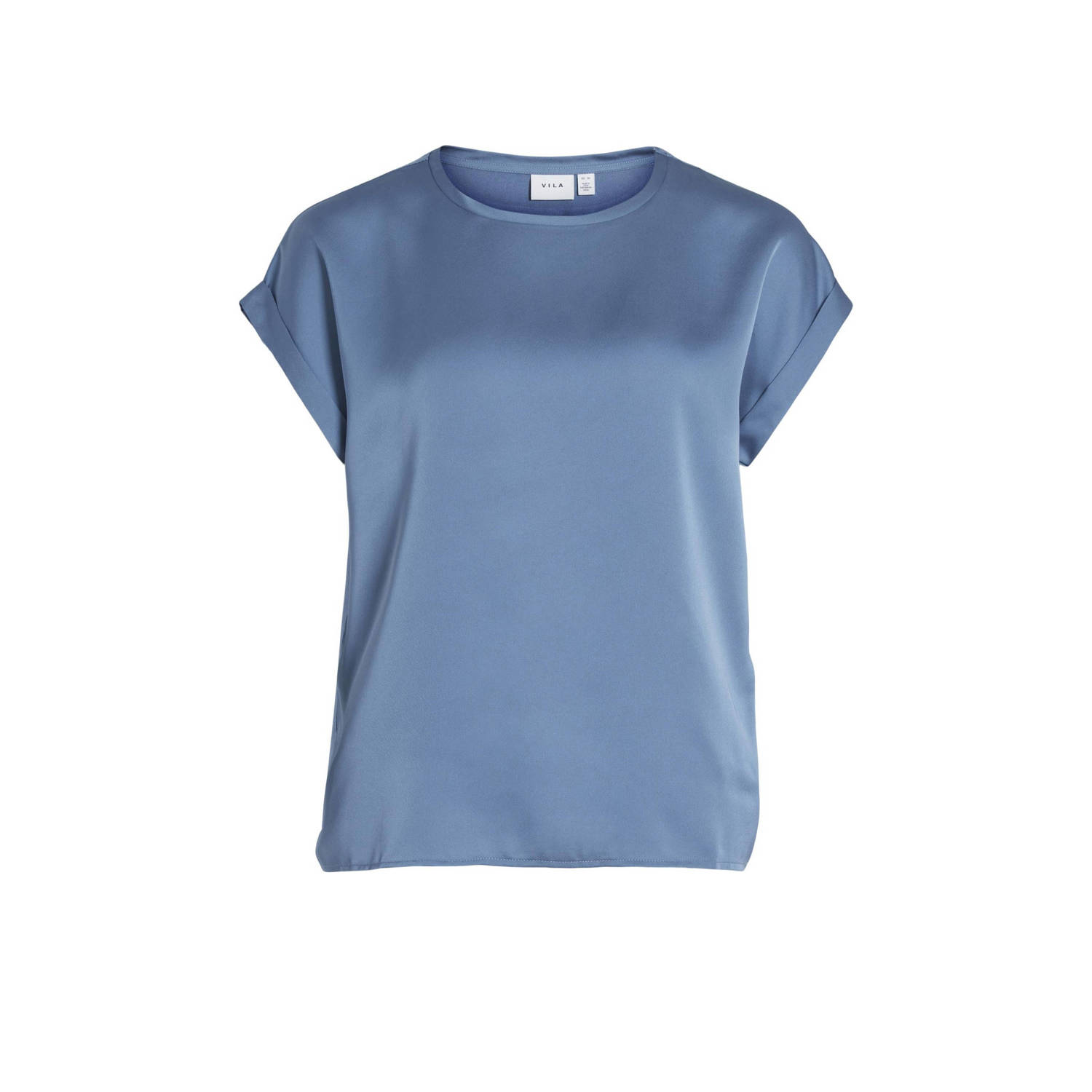 Vila Korte mouwen satijnen T-shirt voor dames Blue Dames