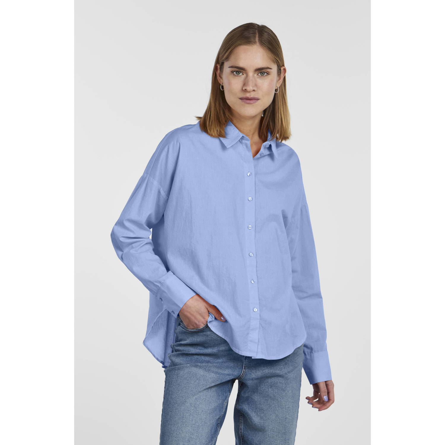 PIECES blouse PCTANNE lichtblauw