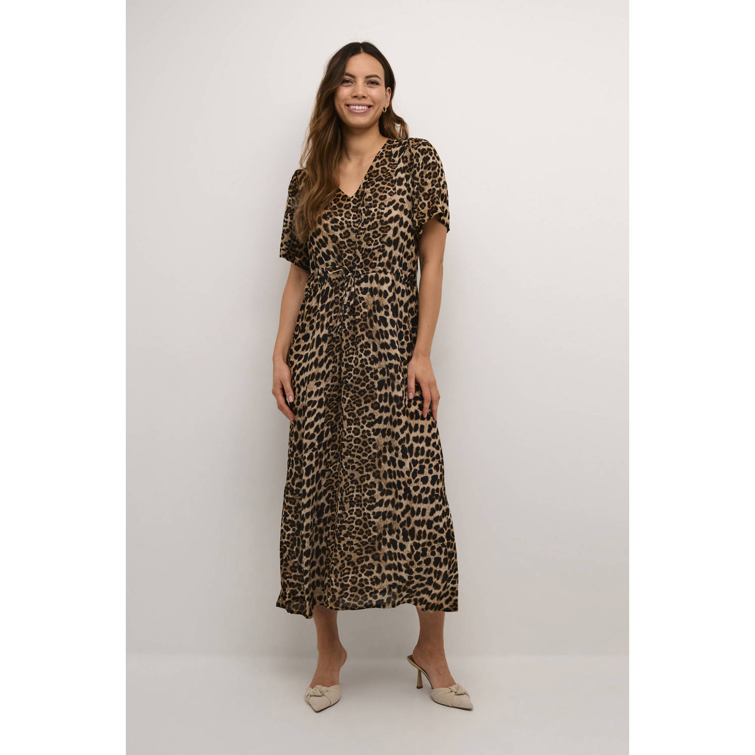 Kaffe jurk met panterprint bruin