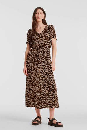 jurk met panterprint bruin