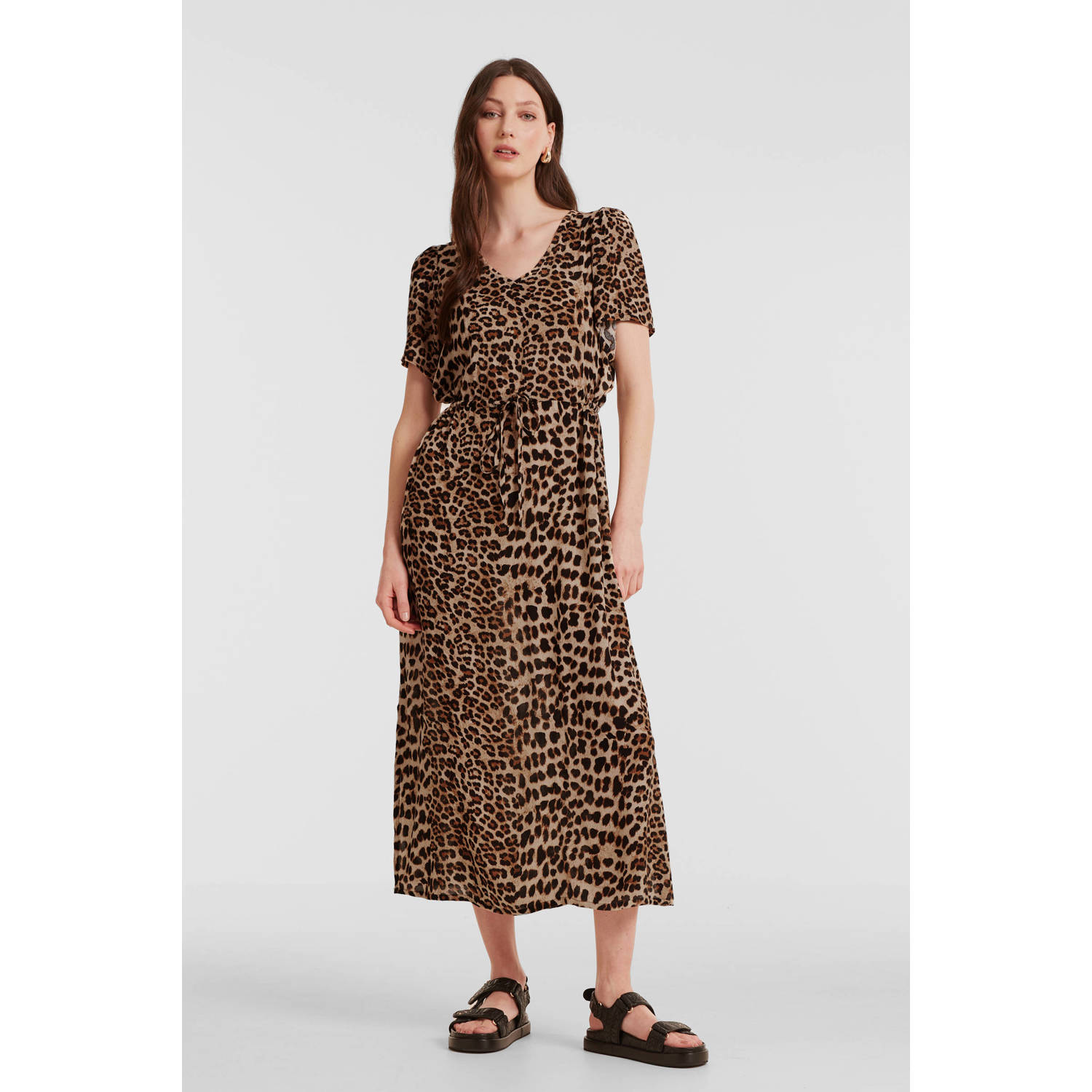 Kaffe jurk met panterprint bruin