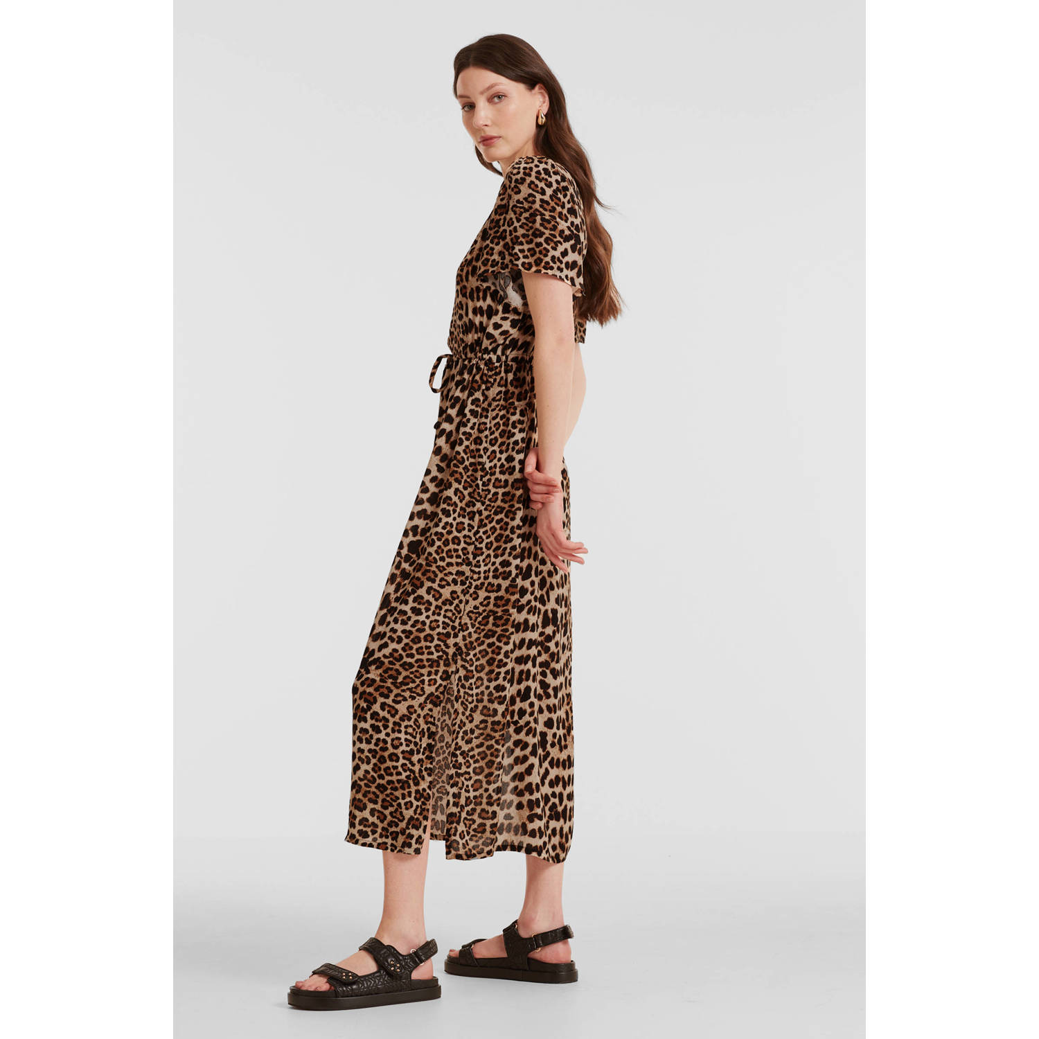 Kaffe jurk met panterprint bruin