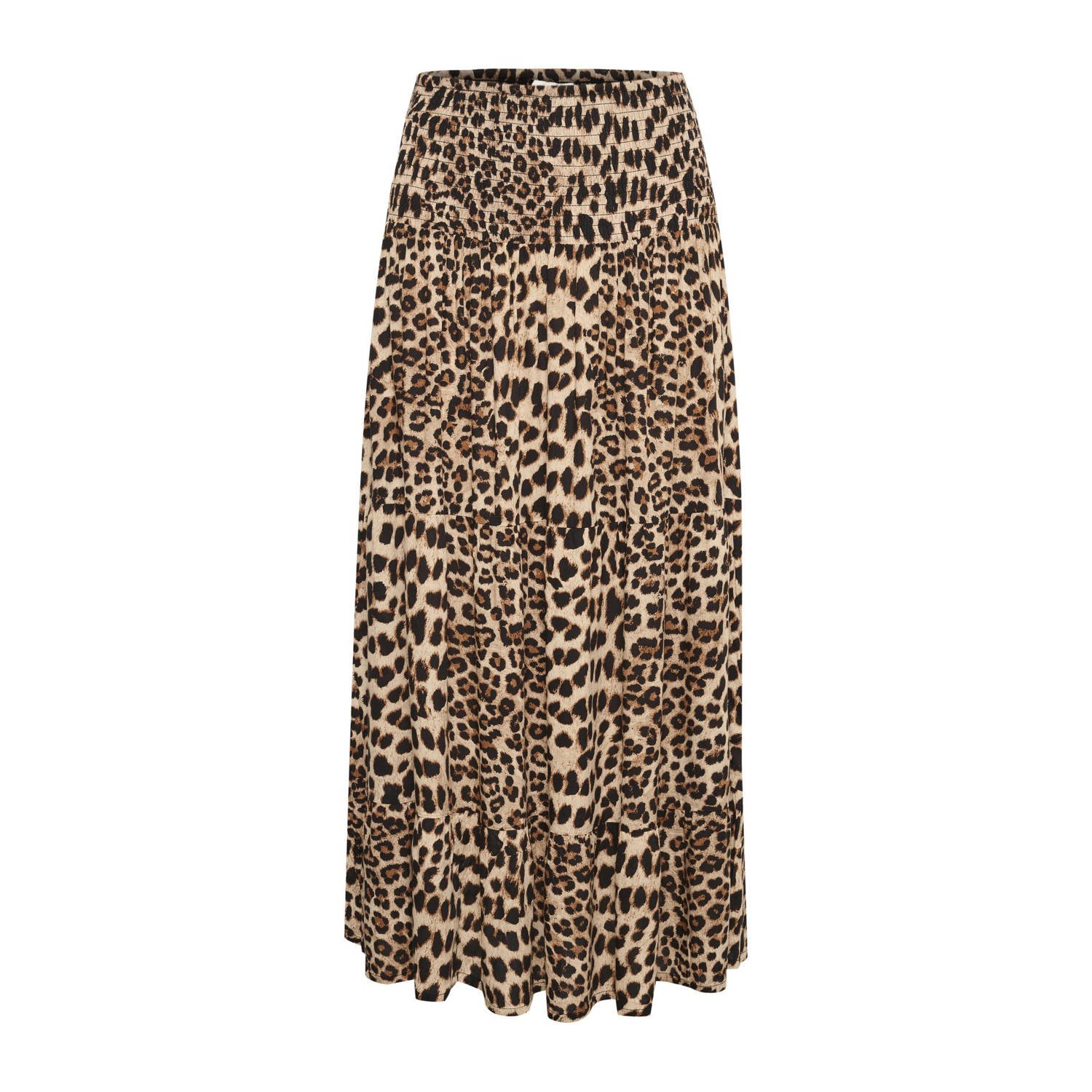 Kaffe maxi rok KAMAXI met panterprint bruin beige