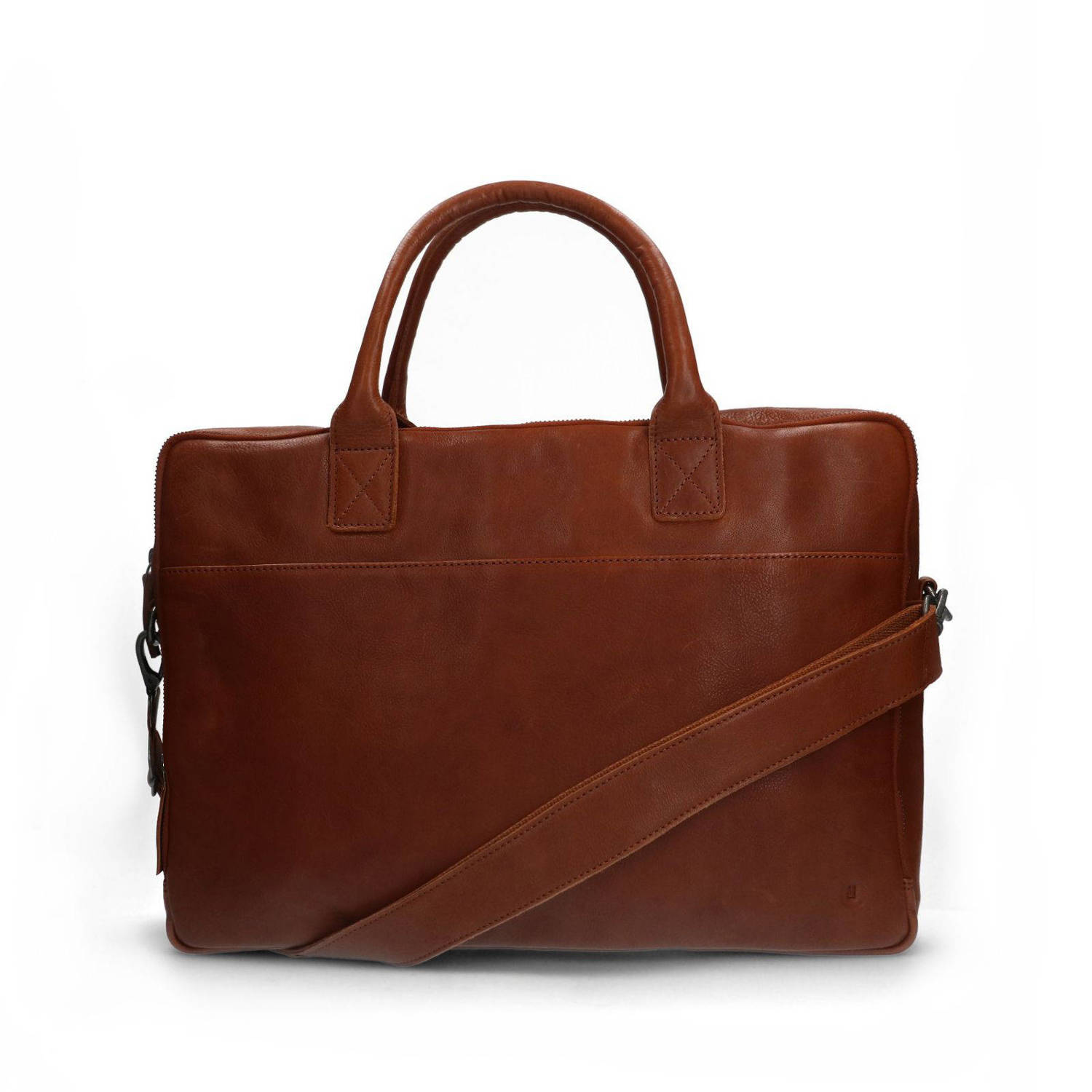 Manfield 17 inch leren laptoptas cognac