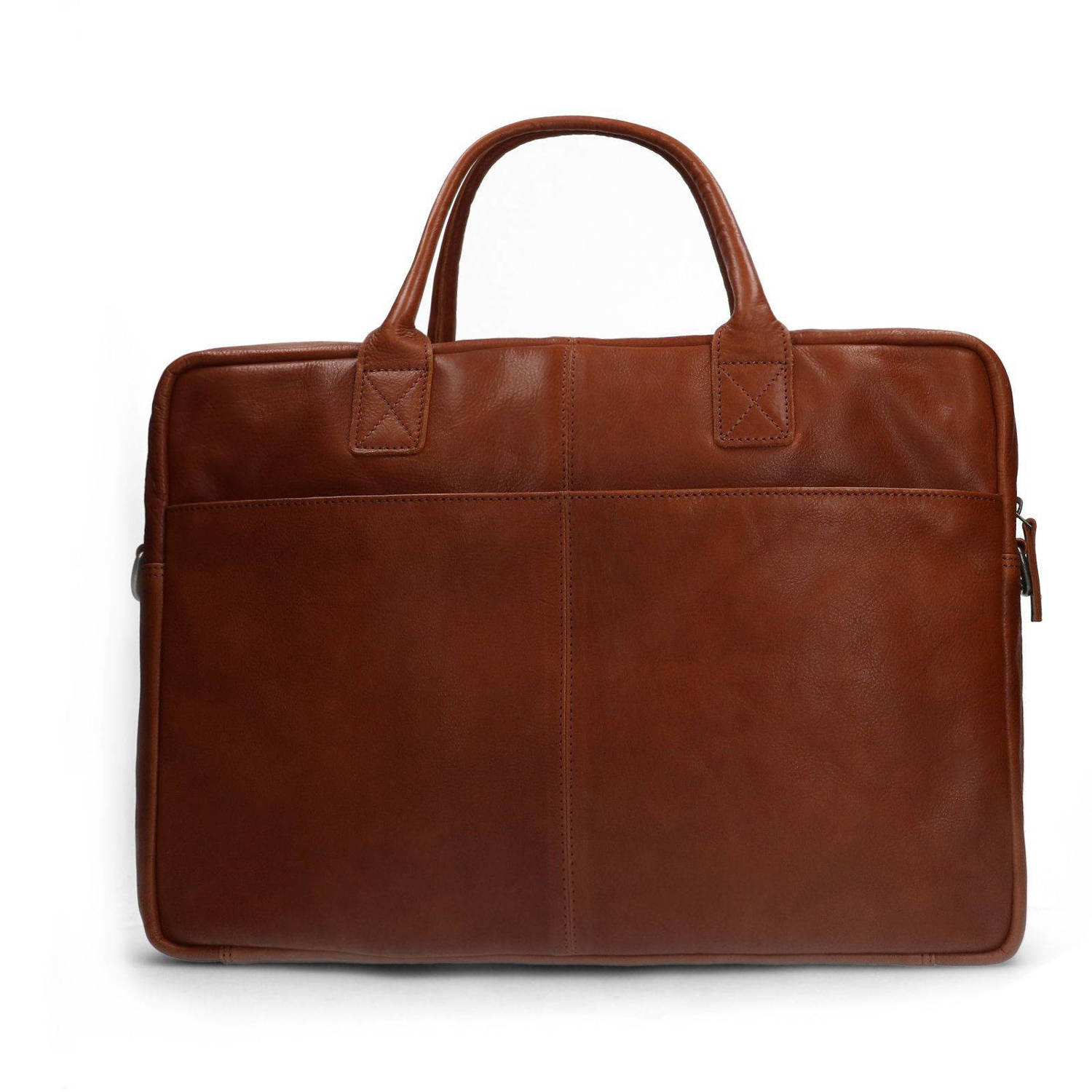 Manfield 17 inch leren laptoptas cognac