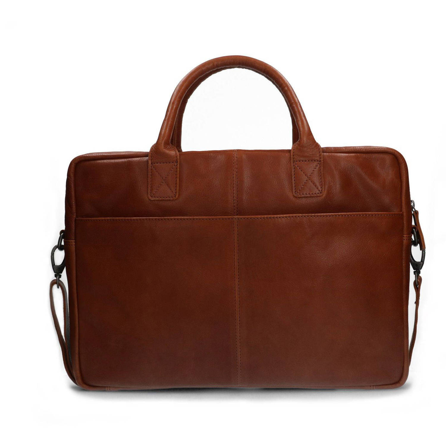 Manfield 17 inch leren laptoptas cognac