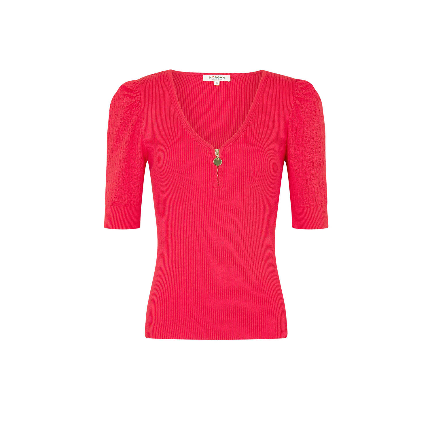 Morgan ribgebreide top rood