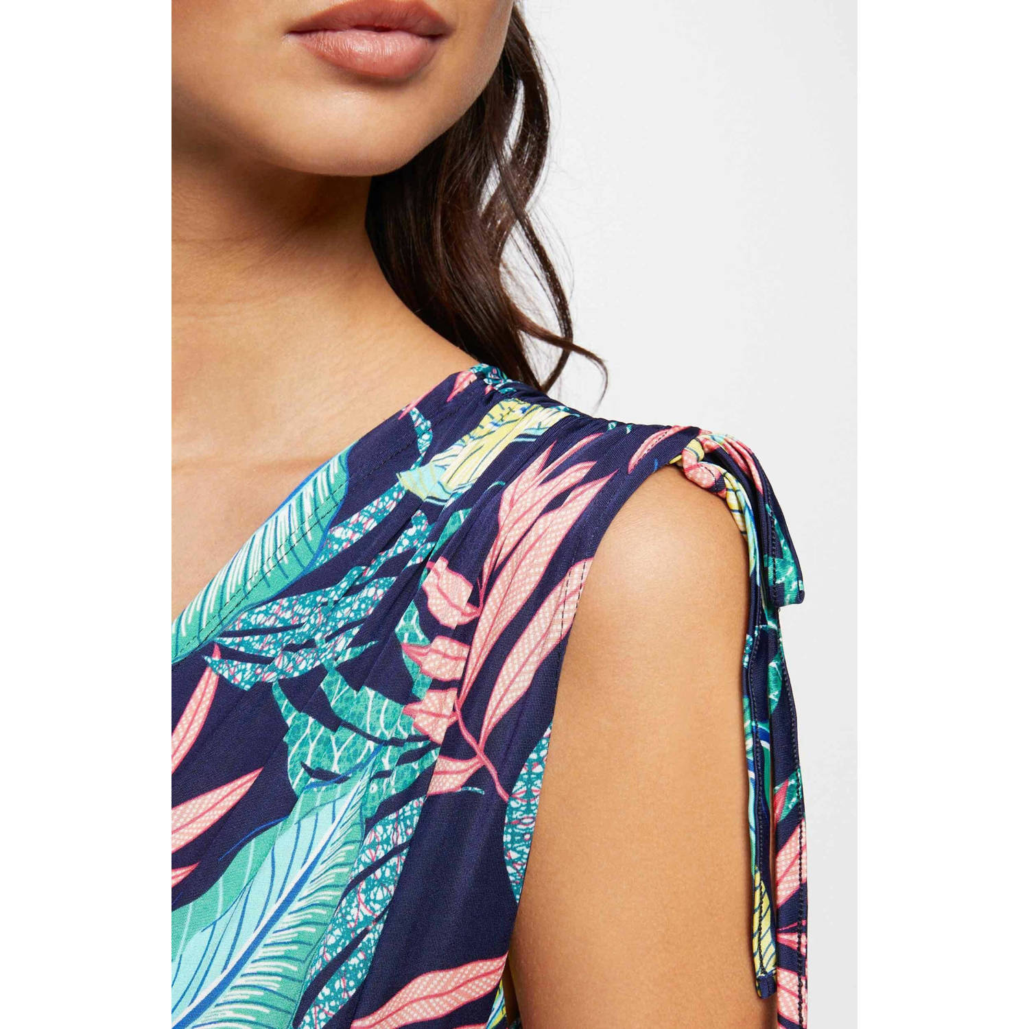 Morgan maxi jurk met bladprint met open rug multi