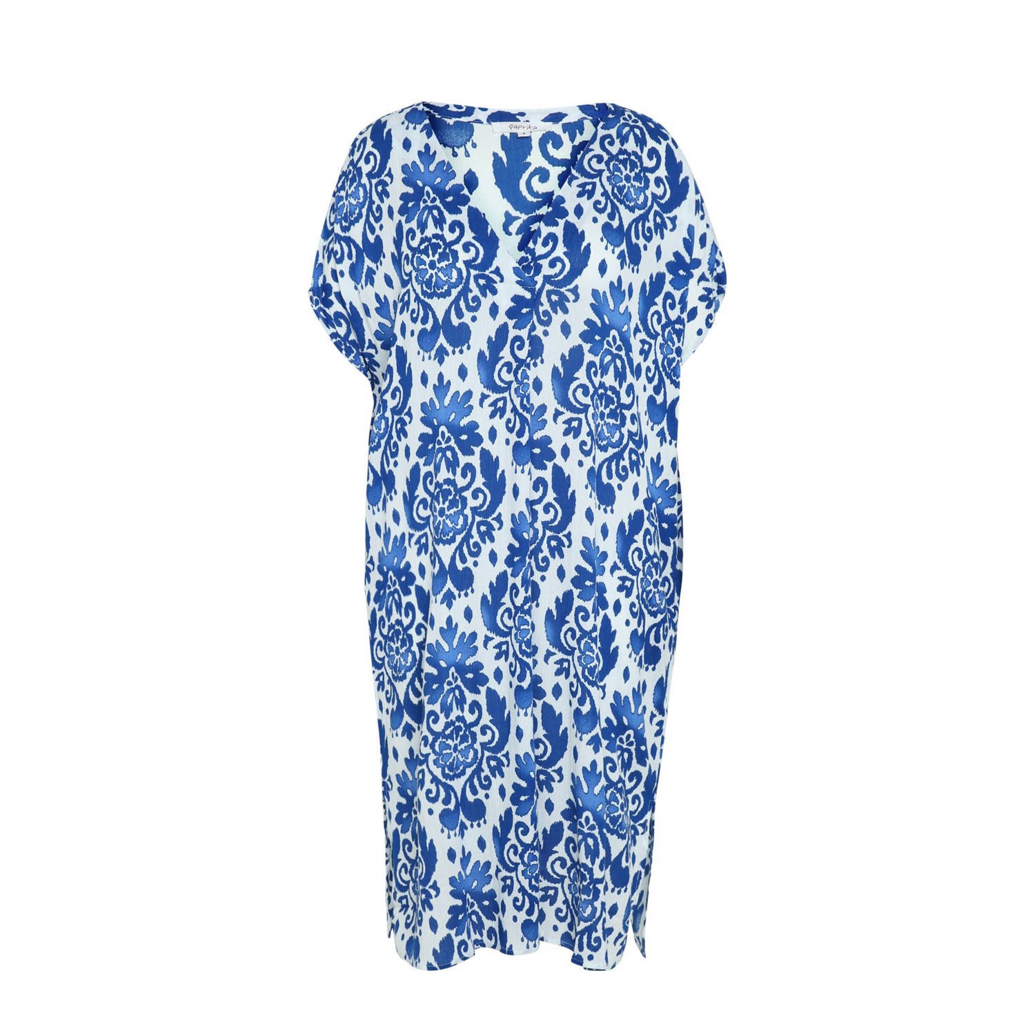 Paprika jurk met all over print blauw ecru