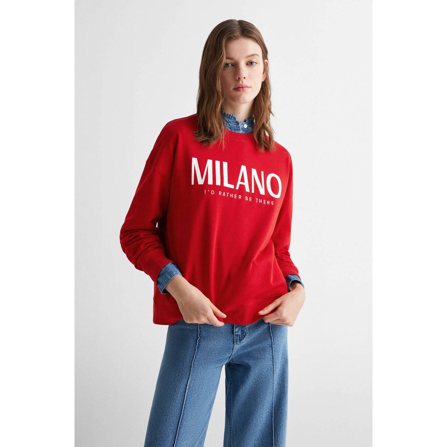 Mango Kids sweater met tekst rood