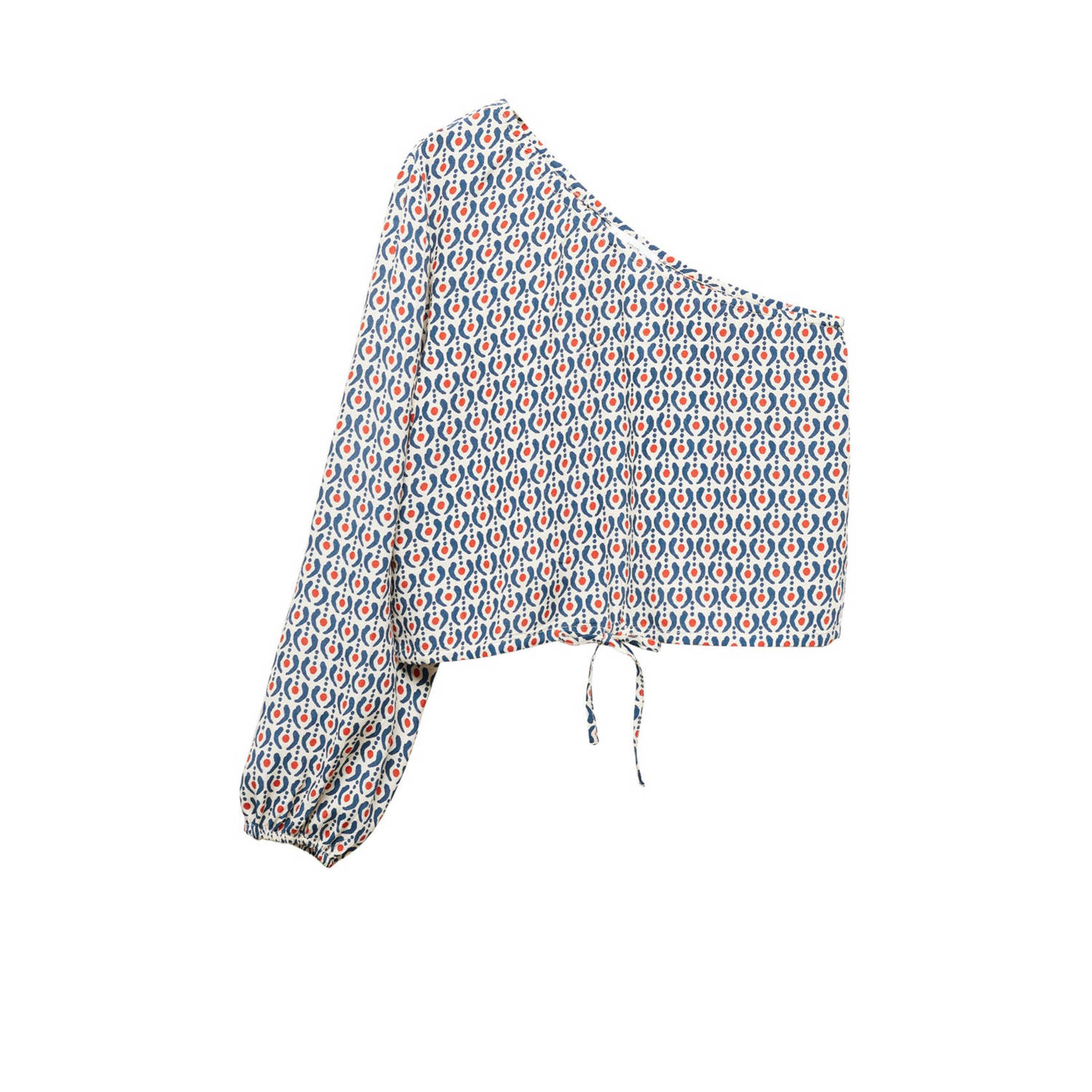 Mango Kids one shoulder top met all over print blauw rood wit Multi All over print 152(XXS)