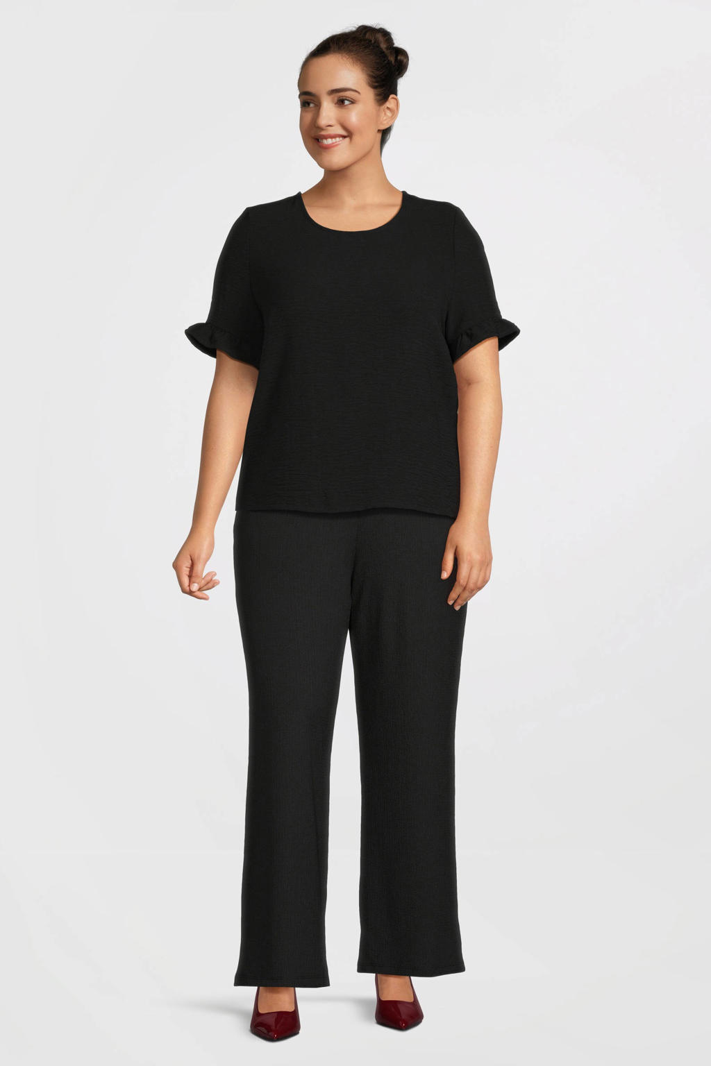 GREAT LOOKS crinkle wide leg broek zwart