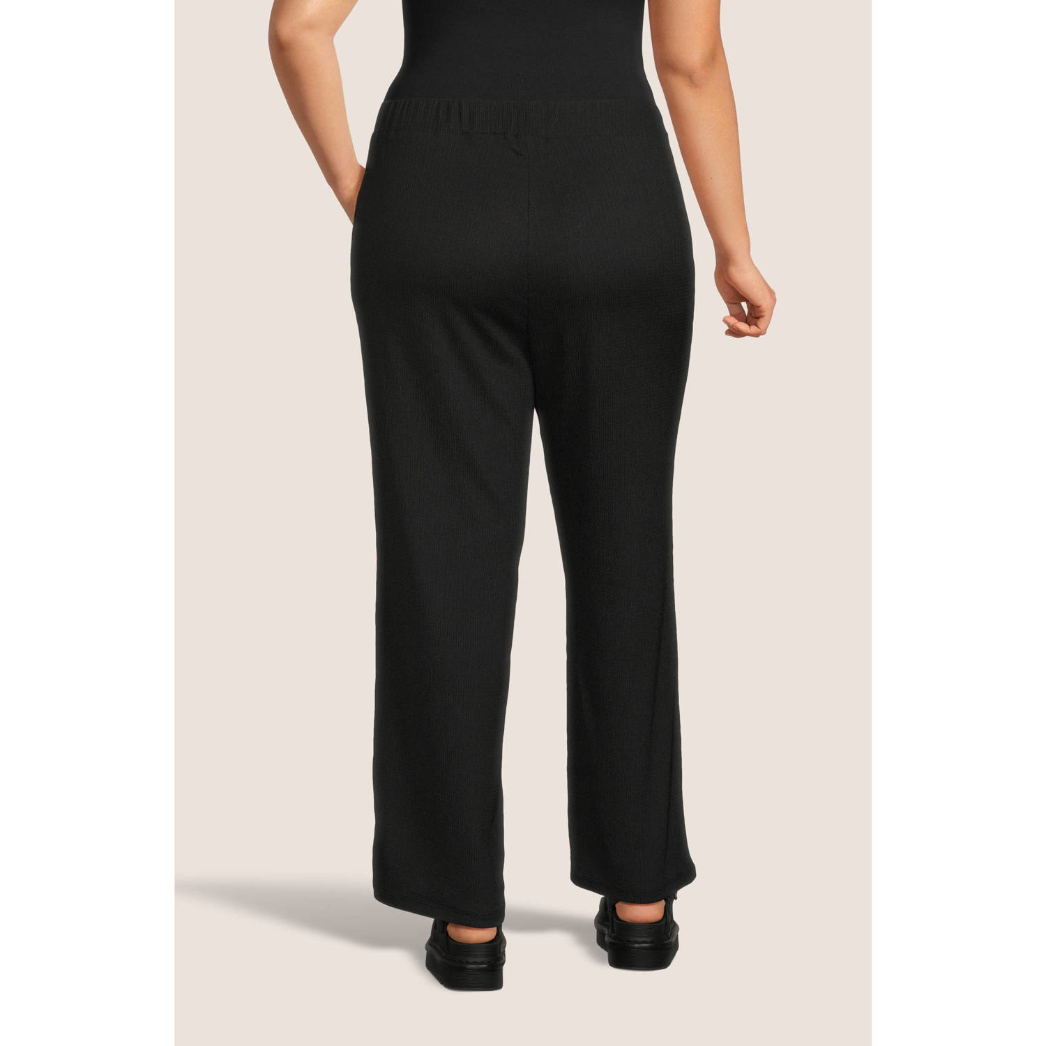 GREAT LOOKS crinkle wide leg broek zwart