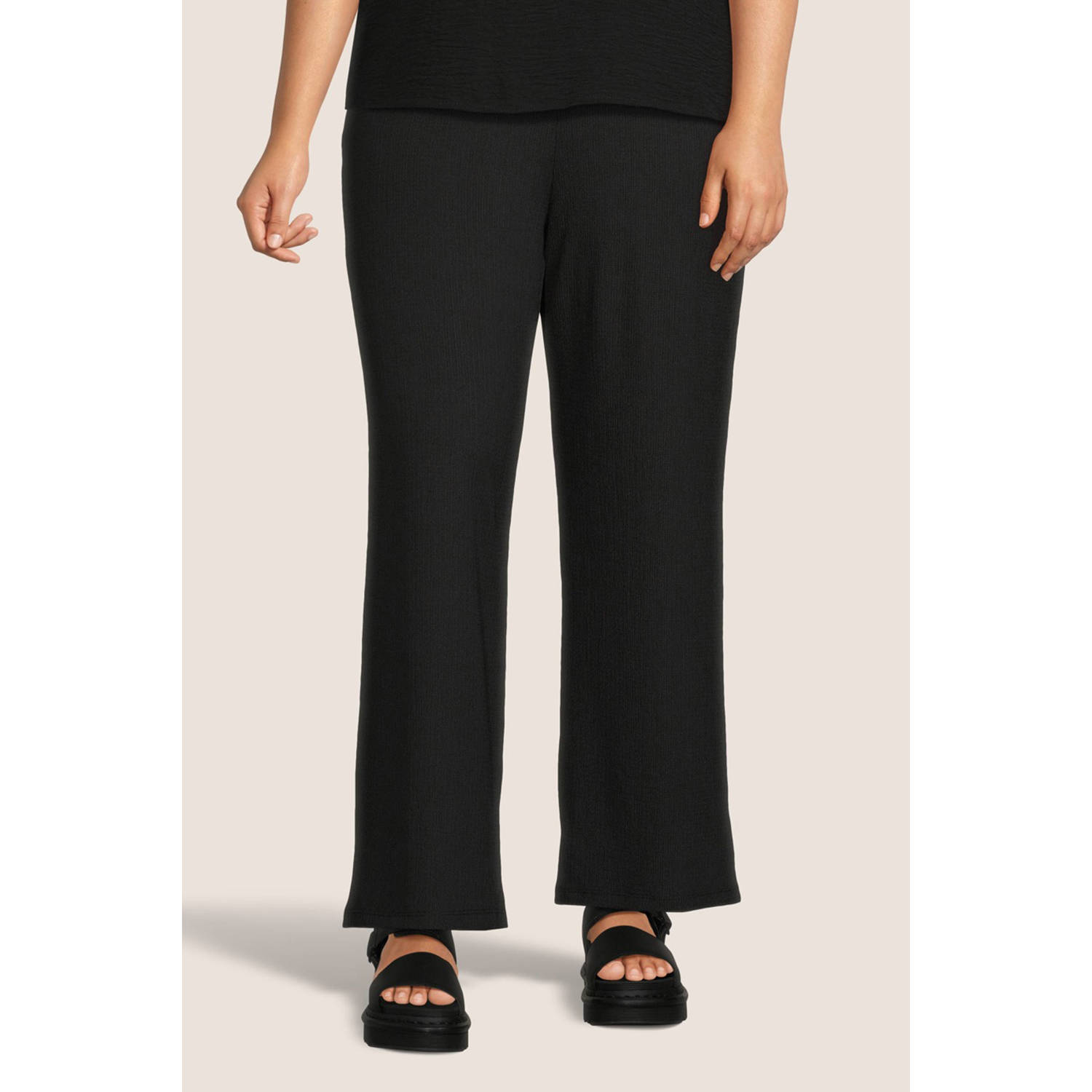 GREAT LOOKS crinkle wide leg broek zwart Dames Jersey Effen 44