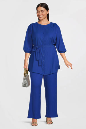 crinkle wide leg broek blauw