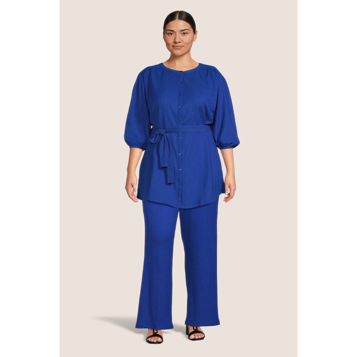 GREAT LOOKS crinkle wide leg broek blauw