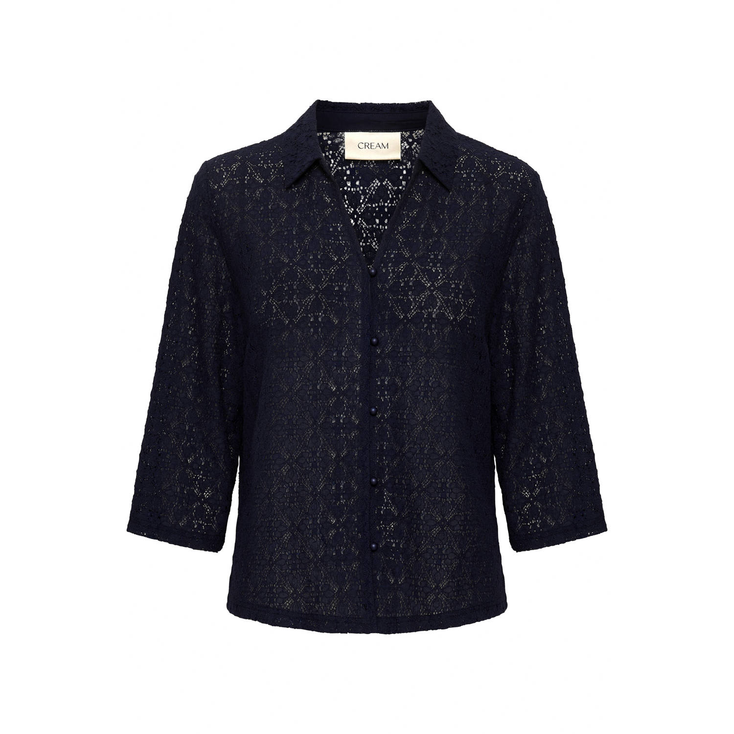 Cream Navy Blazer Blouse met ¾ Mouwen Blue Dames