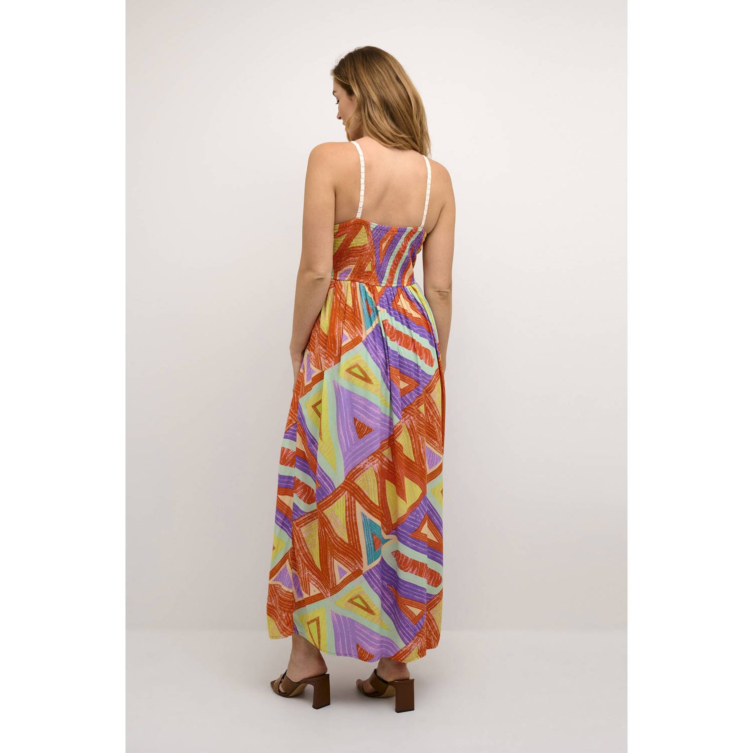 Cream crochet maxi jurk met all over print multi