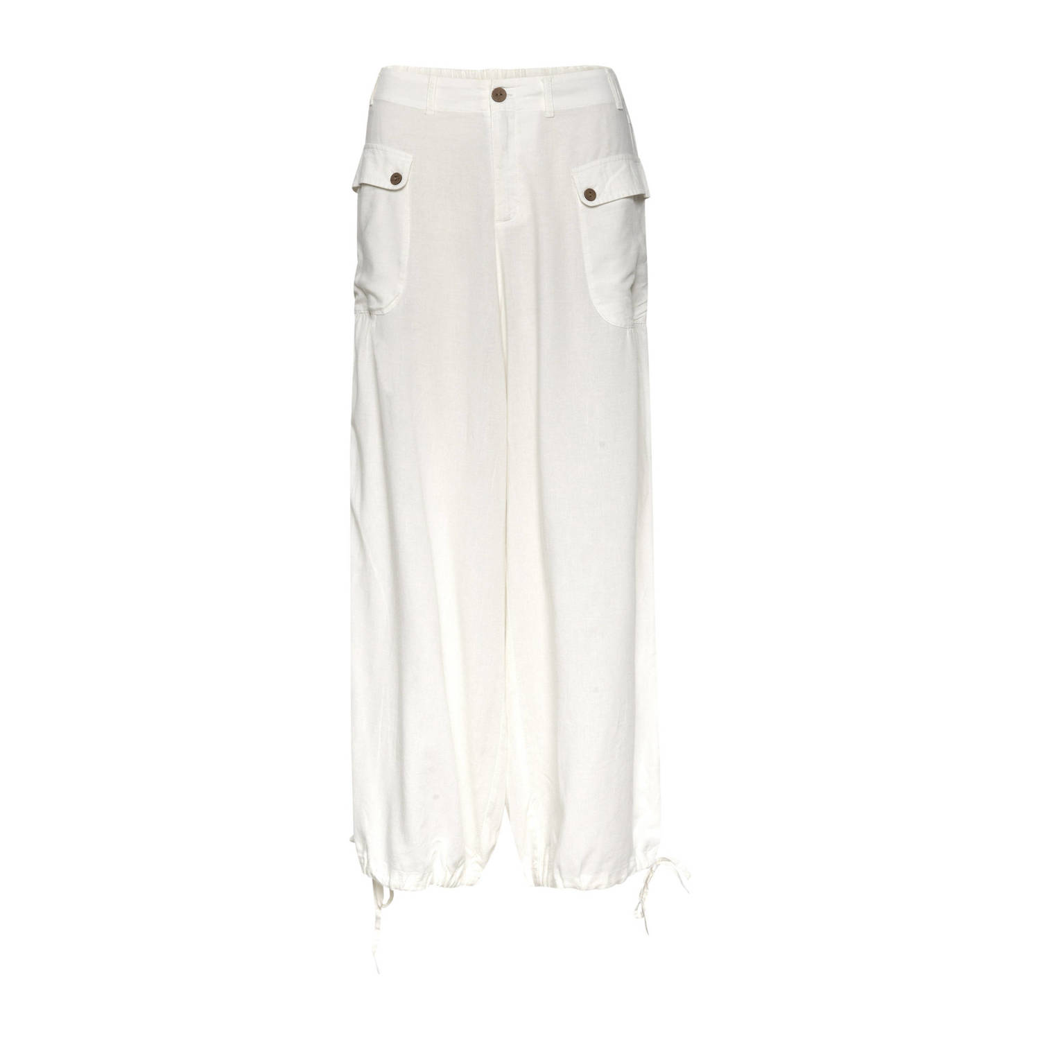 Cream Witte Broek met Elastische Taille White Dames