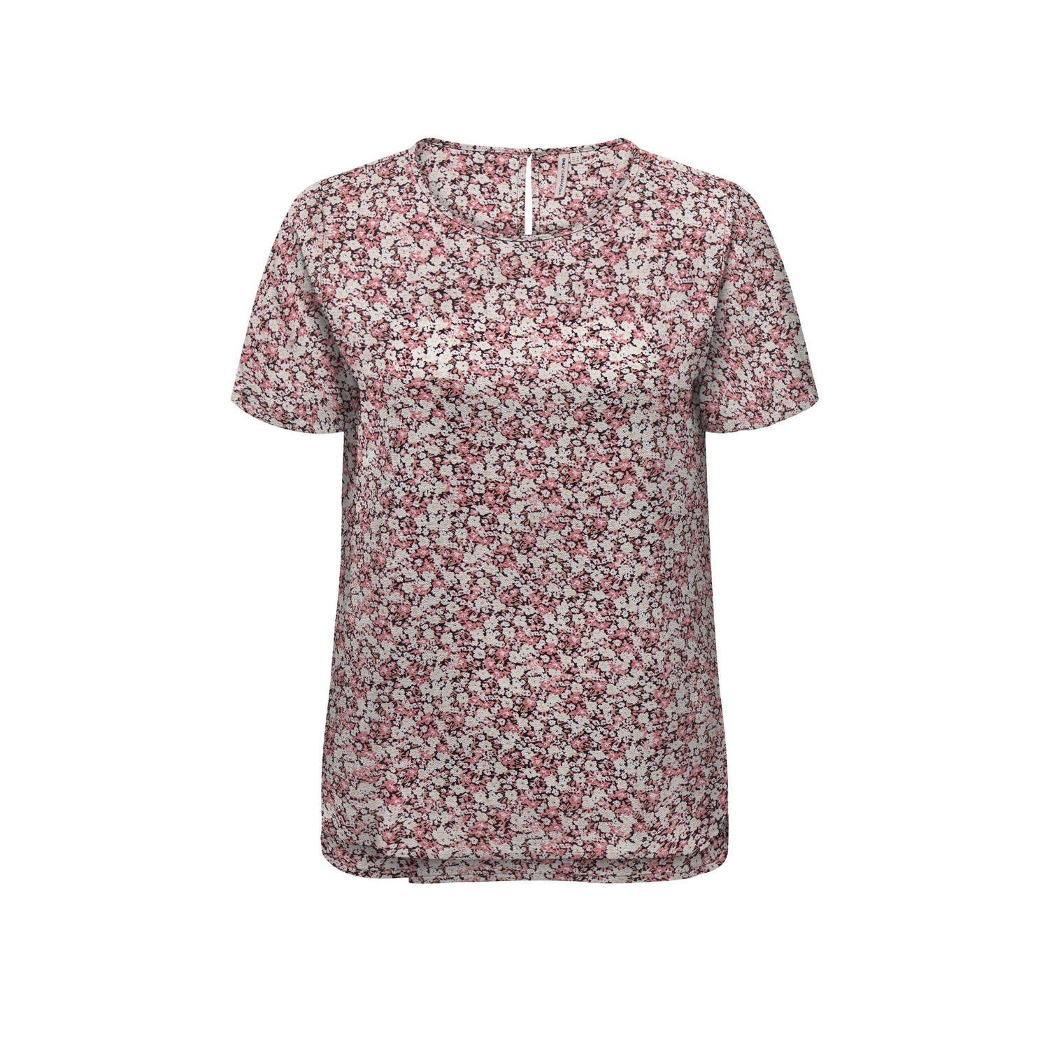 ONLY CARMAKOMA T-shirt CARVICA met all over print ecru roze zwart